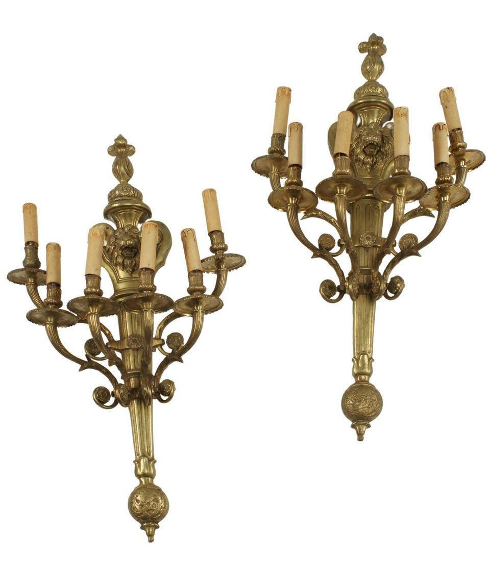 2) LOUIS XV STYLE BRONZE FIVE-LIGHT SCONCES, 32"H (1 of 3)