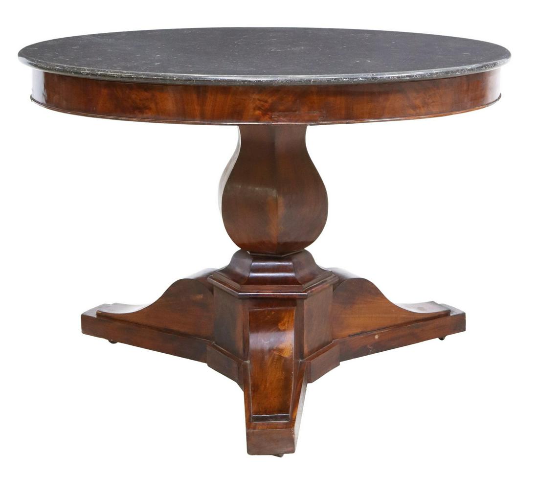 FRENCH EMPIRE STYLE MARBLE-TOP MAHOGANY GUERIDON (1 of 3)