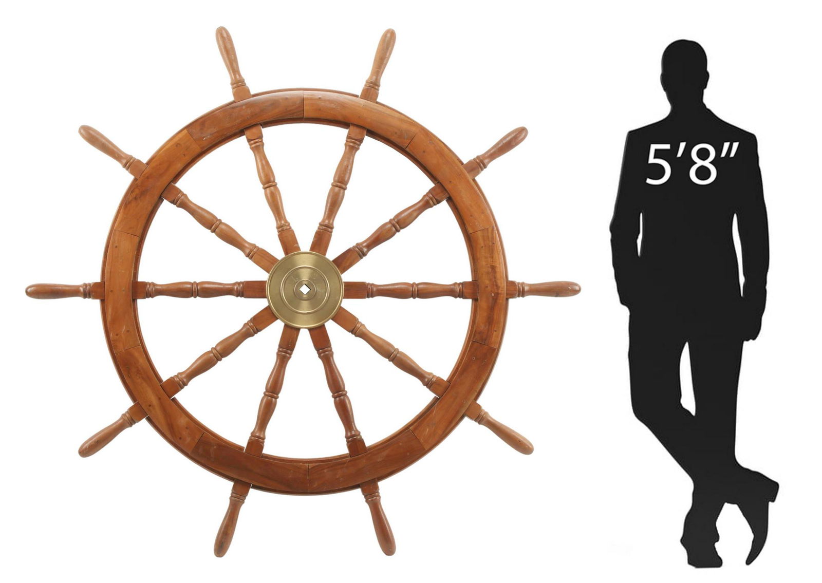 LARGE WOOD & BRASS SHIPS WHEEL, 71"DIAM (1 of 5)