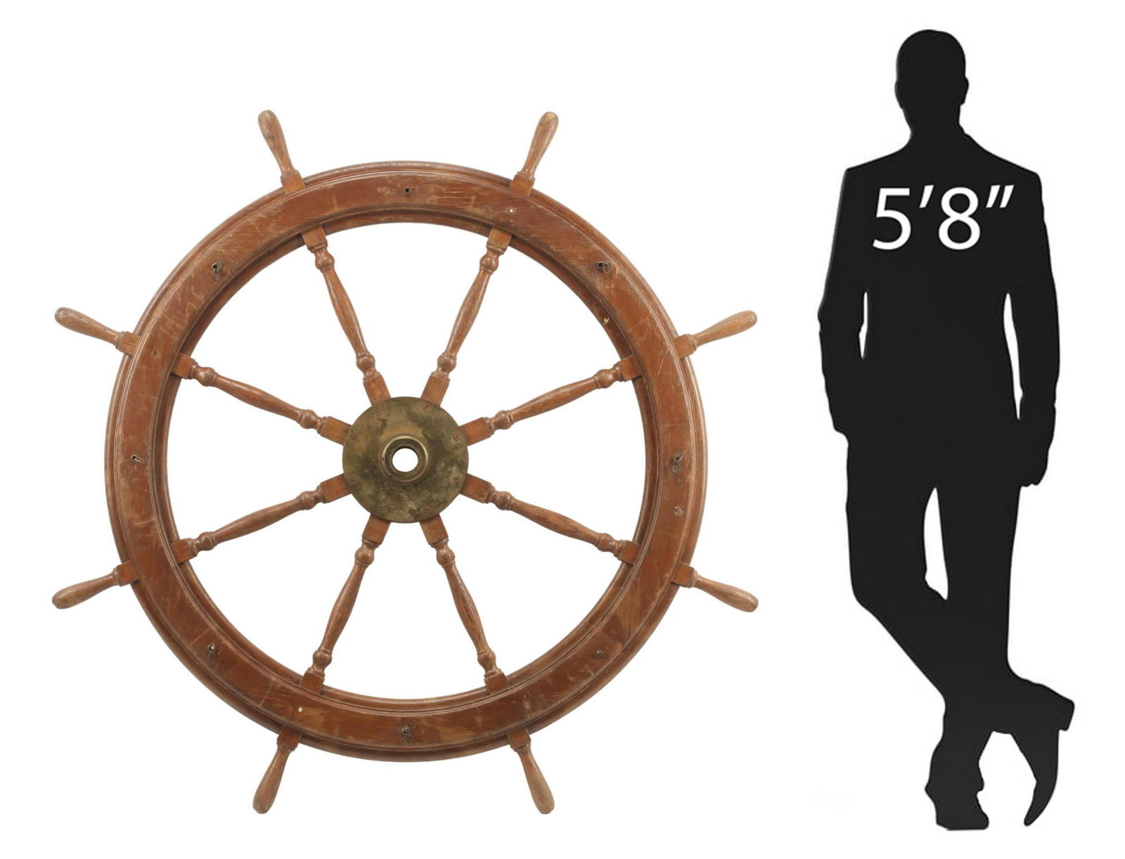 LARGE WOOD & BRASS SHIPS WHEEL, 61.5"DIAM (1 of 5)