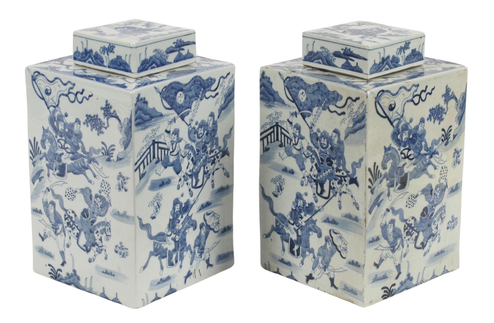 (2) CHINESE BLUE & WHITE PORCELAIN TEA CADDIES (1 of 3)