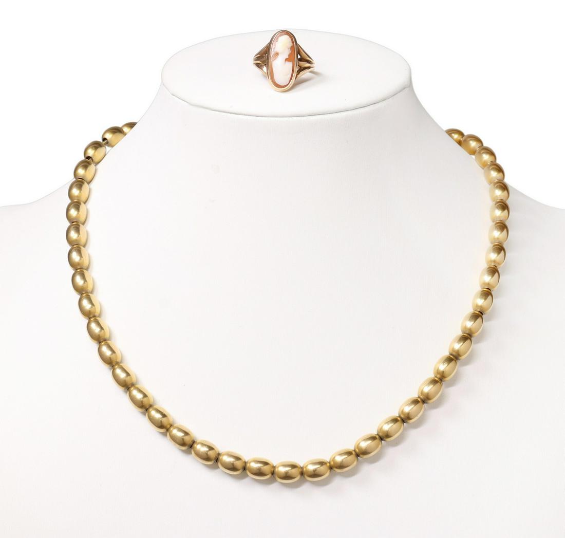 (2) ESTATE 14KT BEADED NECKLACE & 10KT CAMEO RING (1 of 7)