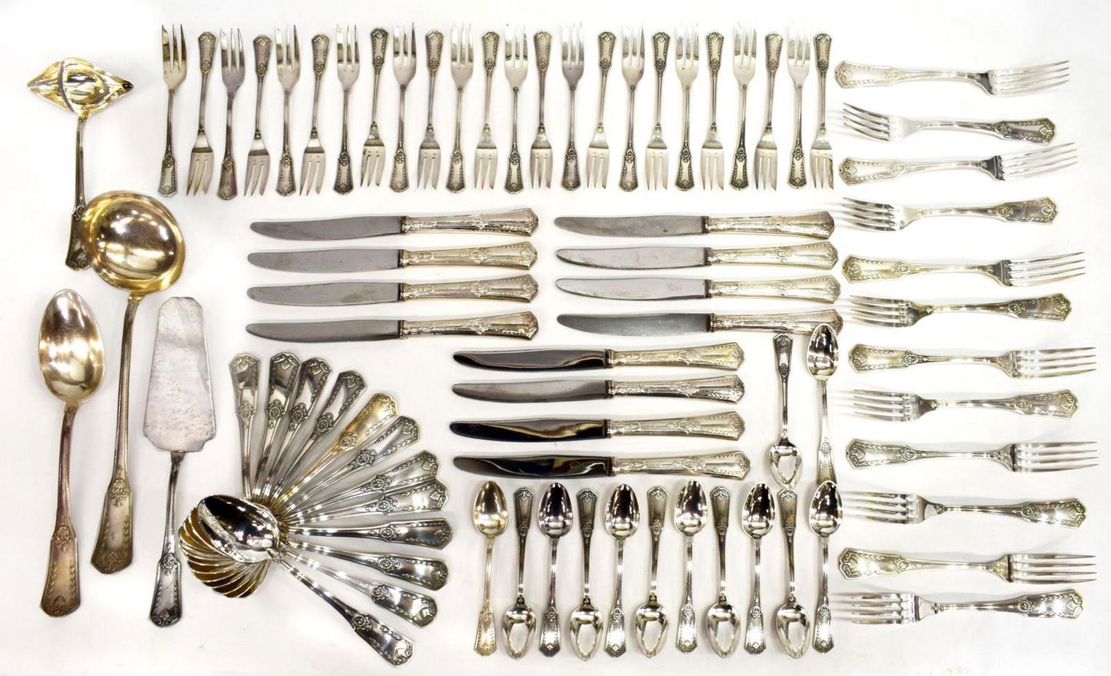 (77) FRENCH SFAM 'EMPIRE' SILVER PLATE FLATWARE (1 of 6)