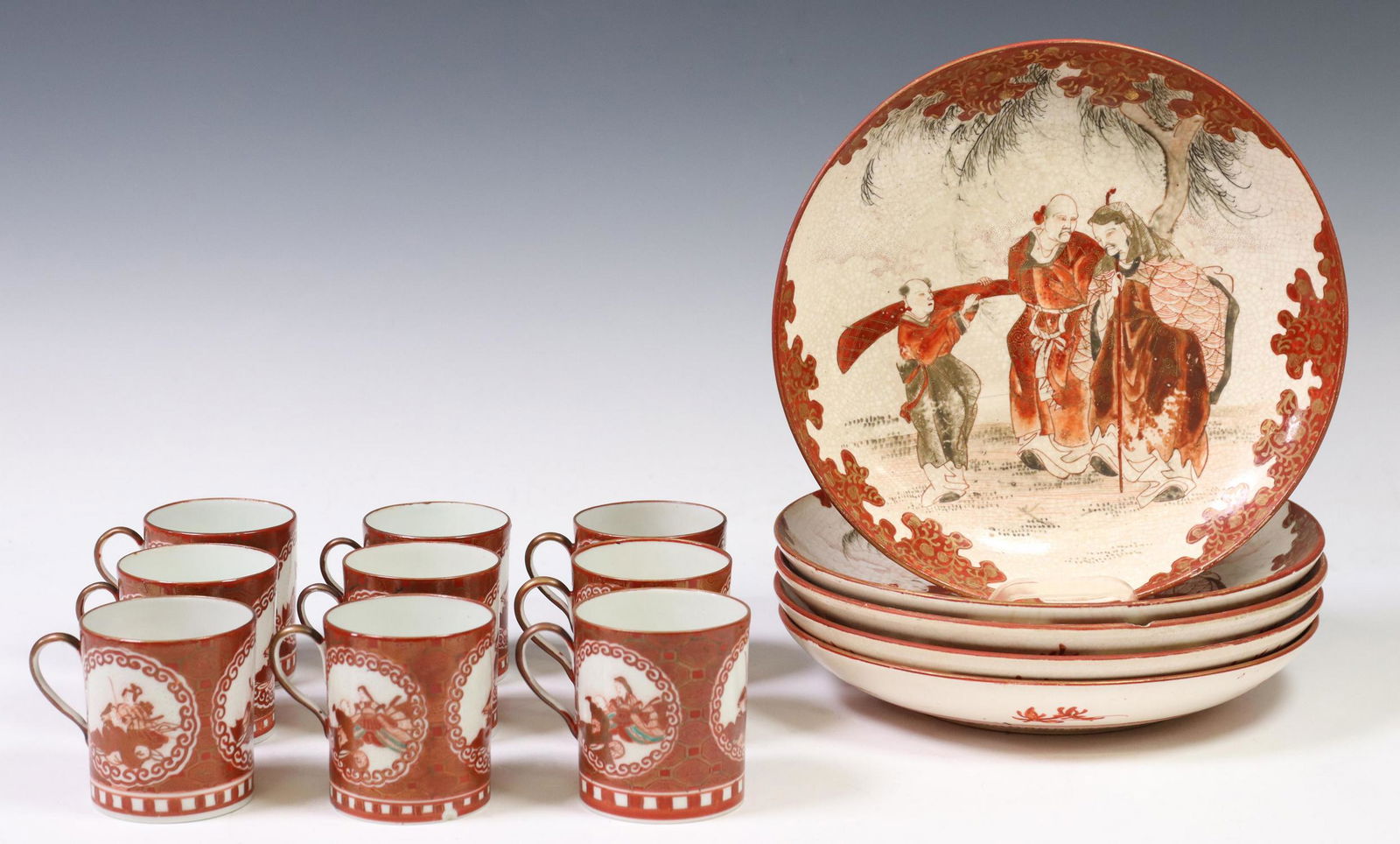 (14) JAPANESE SATSUMA WARE PLATES, PORCELAIN CUPS (1 of 5)