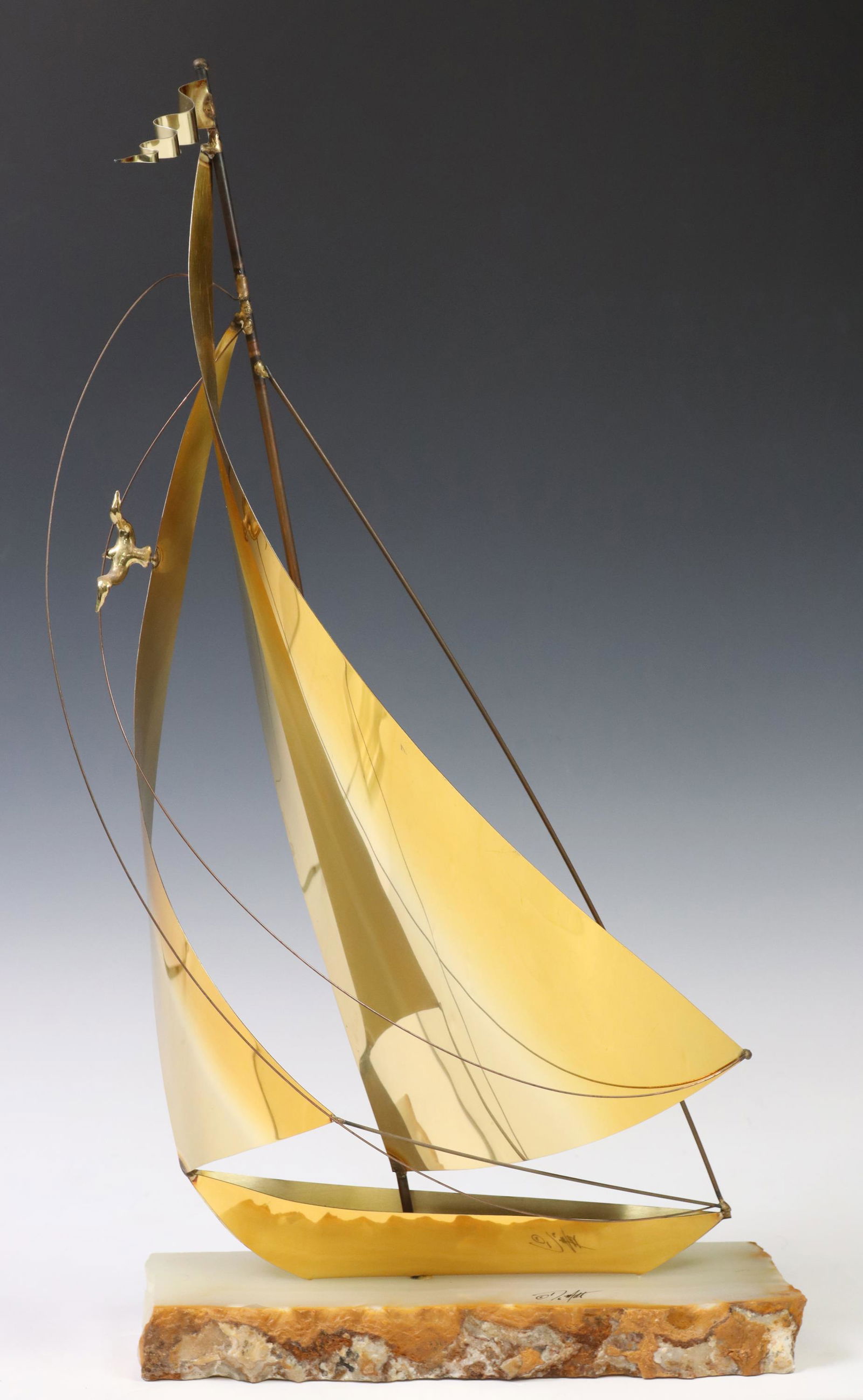 JOHN & DON DEMOTT MODERN BRASS & ONYX SAILBOAT (1 of 4)