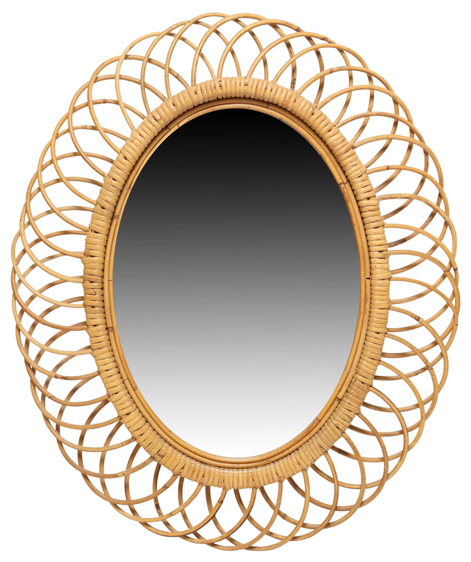 ITALIAN PENCIL REED & BAMBOO OVULAR WALL MIRROR (1 of 3)