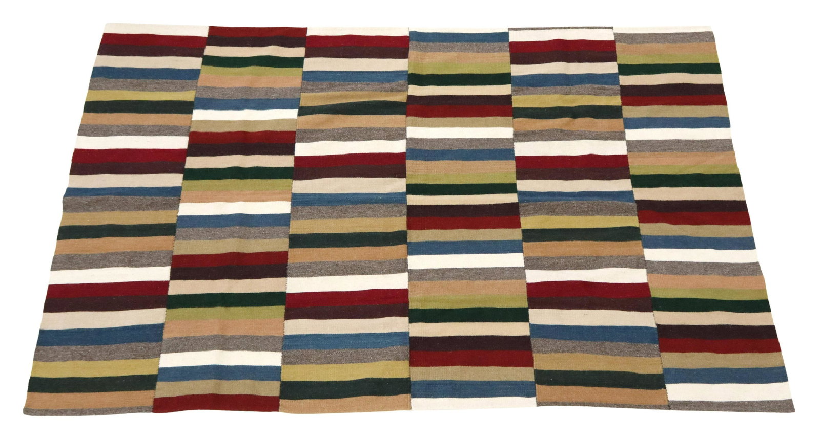 HAND-TIED STRIPED WOOL NEPAL RUG, 6'9" X 4'4": Hand-tied wool Nepal rug, with polychrome stripe motifs, approx 6'9"l, 4'4"w **Please Note: All of the rugs offered in this auction would likely benefit from a professional cleaning. Estate rugs may s