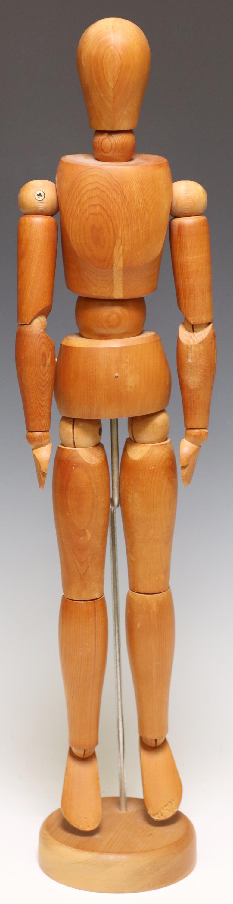 LARGE POSABLE WOOD ARTIST'S FIGURE MODEL & STAND (1 of 3)