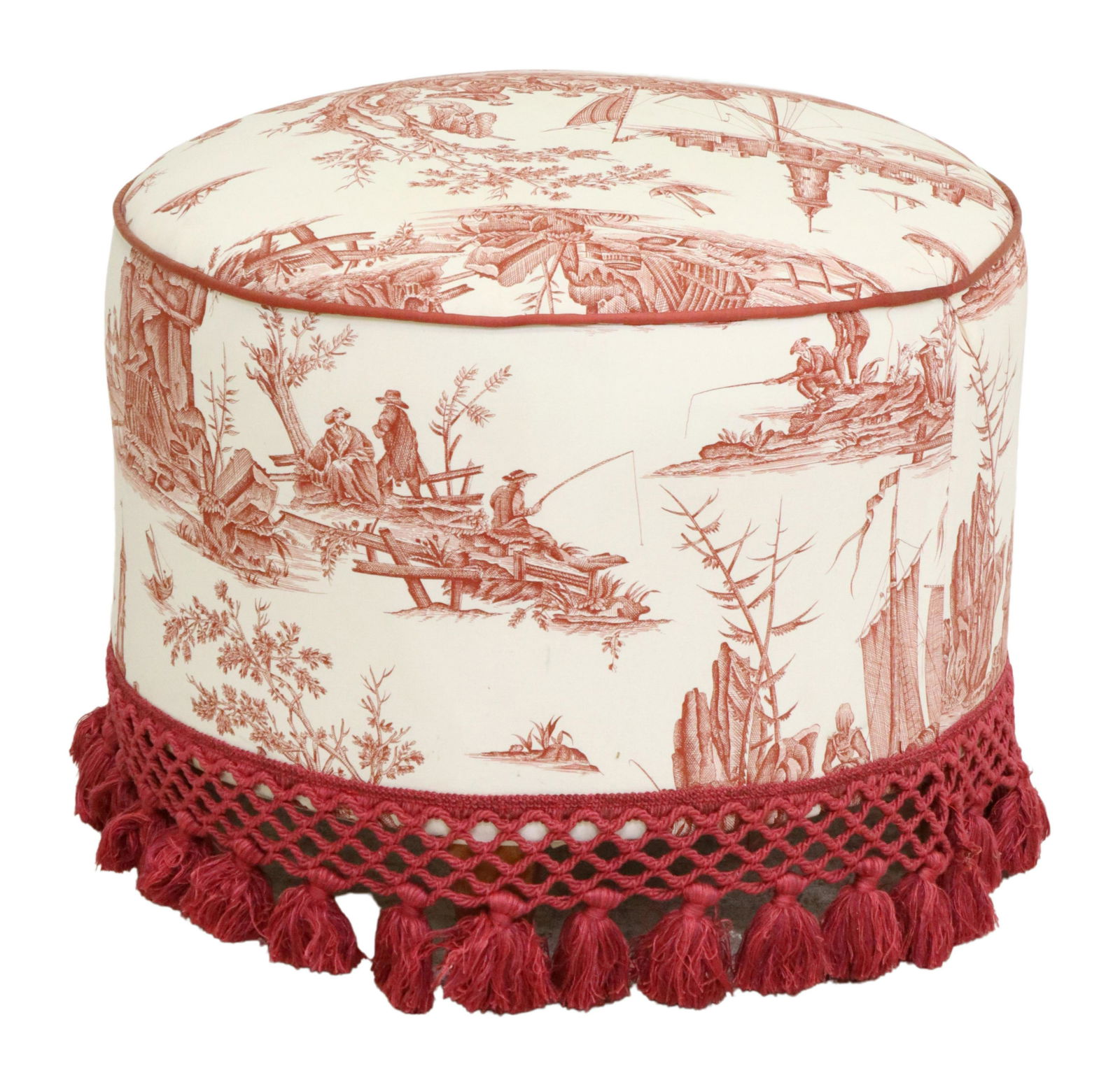 FRENCH TOILE DE JOIE UPHOLSTERED OTTOMAN (1 of 3)