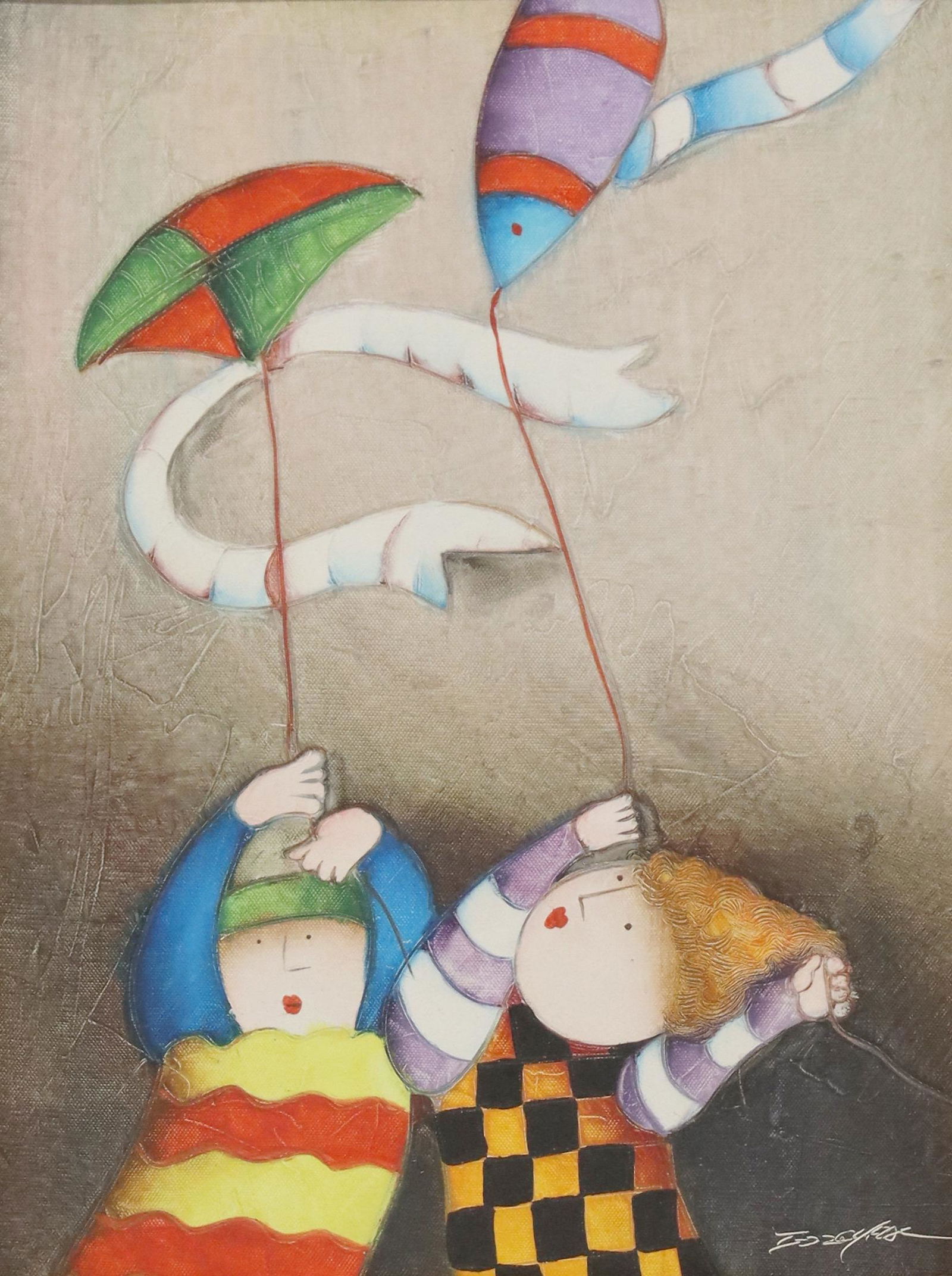 JOYCE ROYBAL (B.1955) PAINTING CHILDREN WITH KITES (1 of 4)