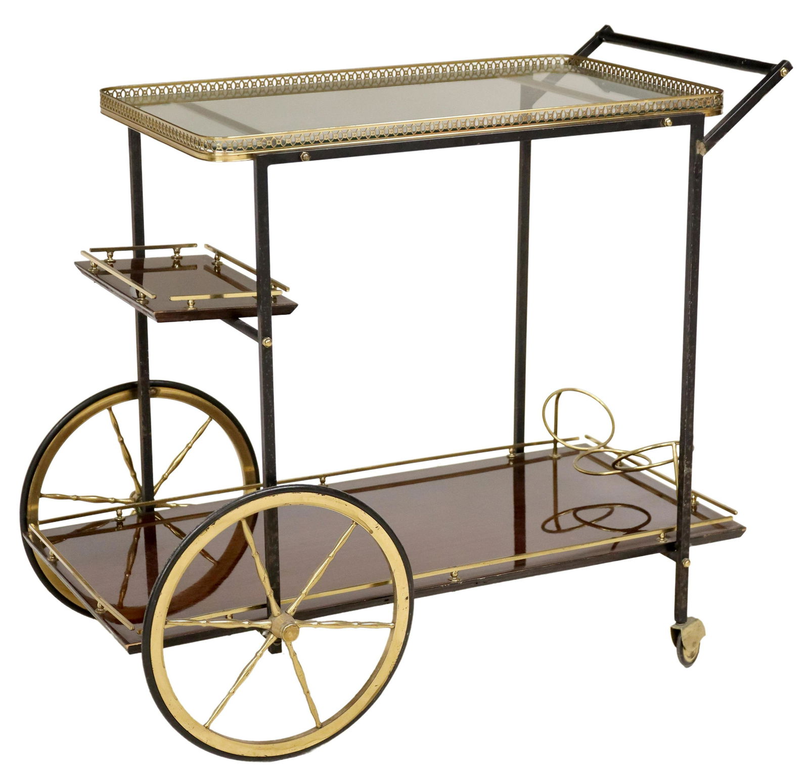 ITALIAN MODERN BRASS & WOOD SERVICE BAR CART (1 of 4)