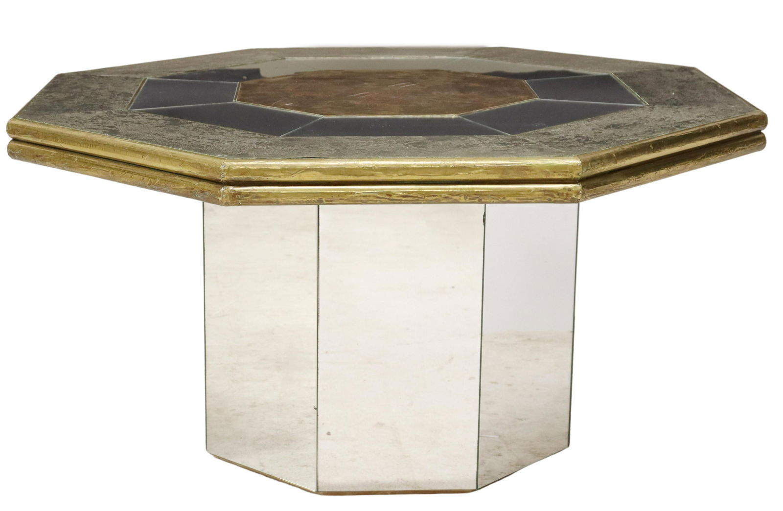 ITALIAN MODERN METAL CLAD MIRRORED OCTAGONAL TABLE (1 of 4)