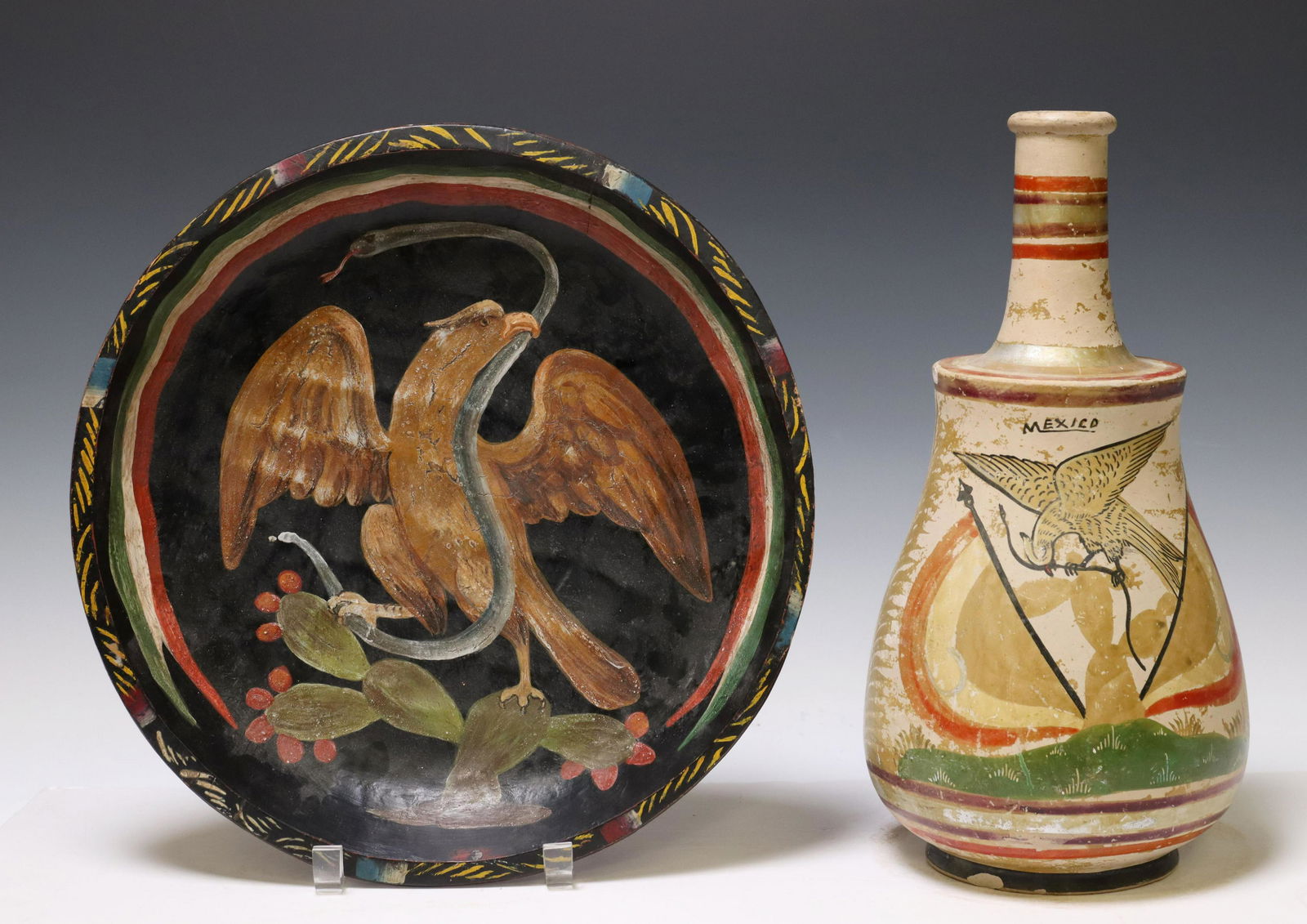 (2) MEXICAN COAT OF ARMS POLYCHROME FOLK ART WARE (1 of 3)