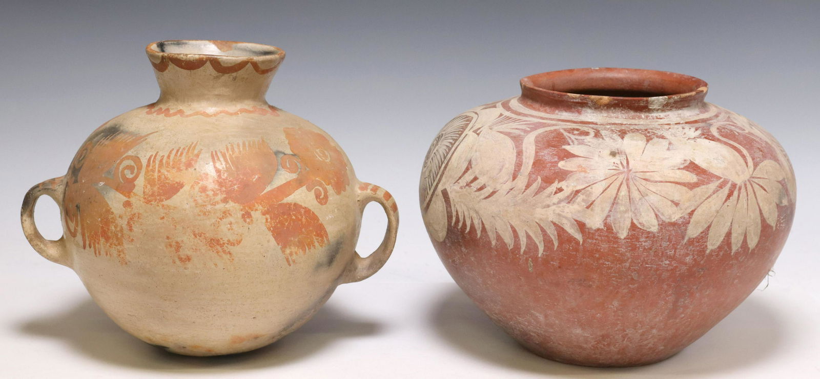 (2) RED & WHITE POTTERY WATER JARS, MEXICO (1 of 4)