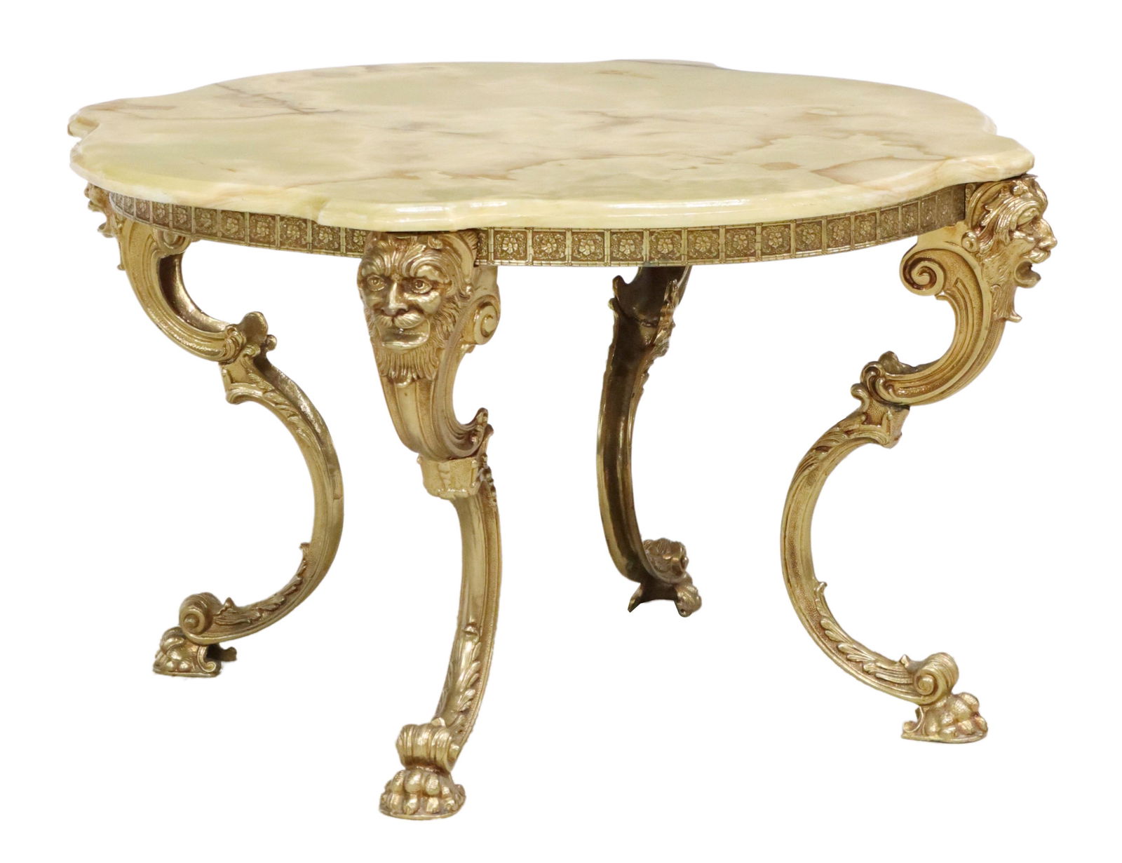CONTINENTAL ONYX-TOP GILT METAL COFFEE TABLE (1 of 5)