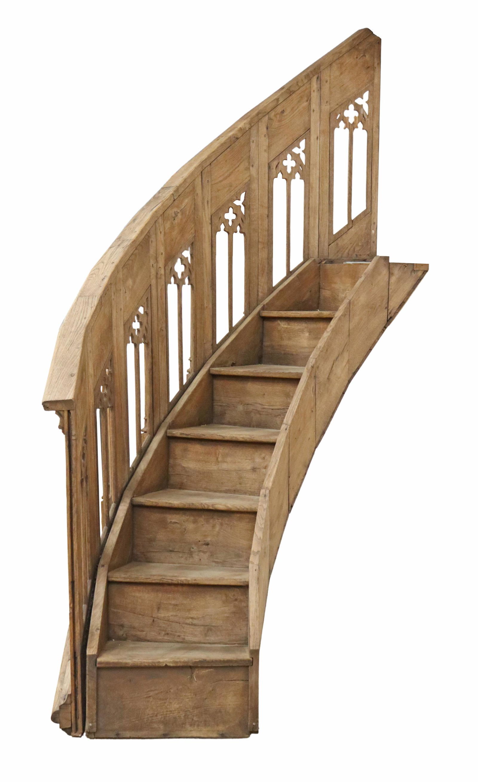 ARCHITECTURAL GOTHIC REVIVAL CARVED OAK STAIRS (1 of 4)