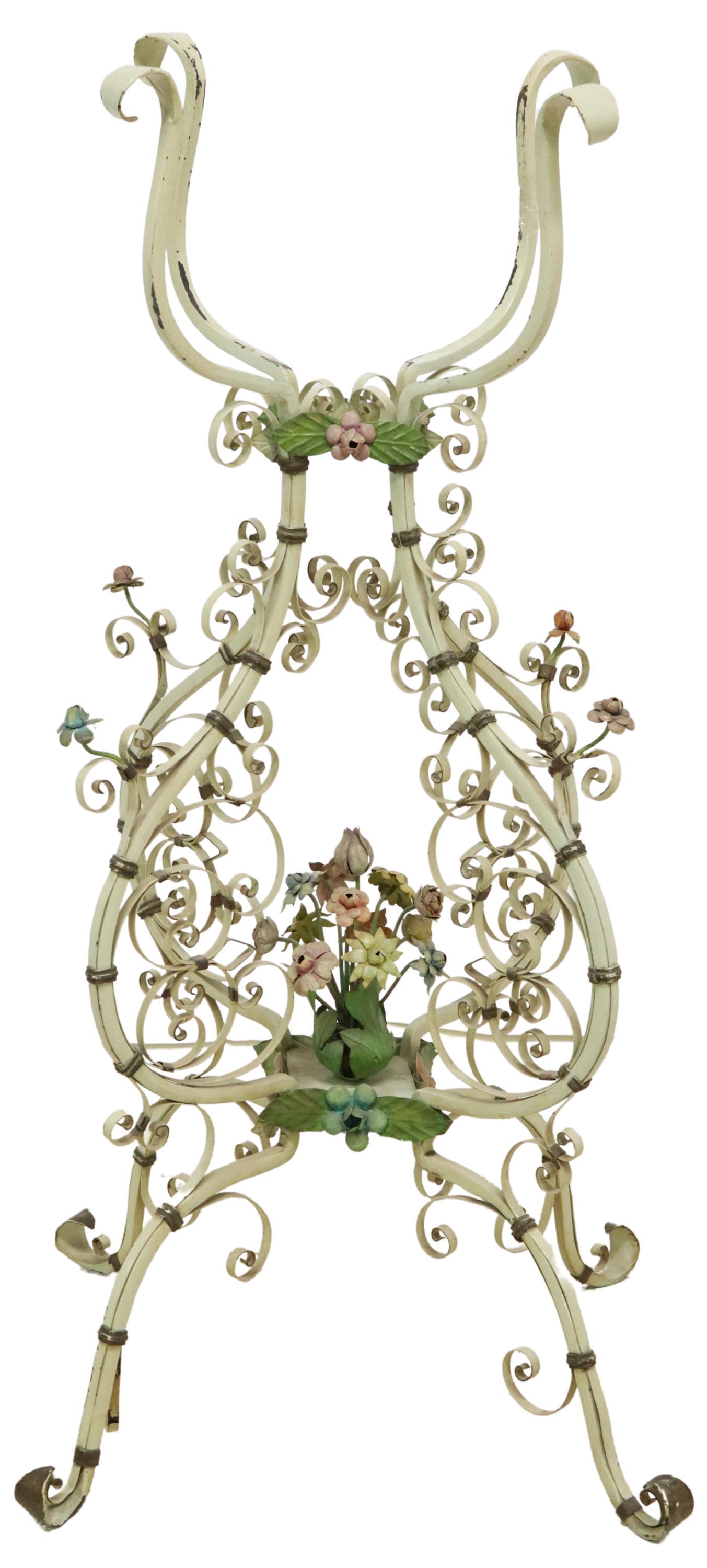 POLYCHROME FLORAL IRON GARDEN PLANTER STAND (1 of 3)