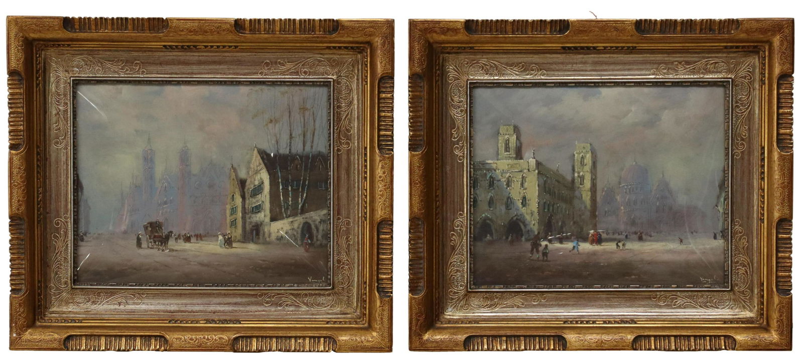 (2) SIGNED OIL PAINTINGS EUROPEAN STREET SCENES (1 of 5)