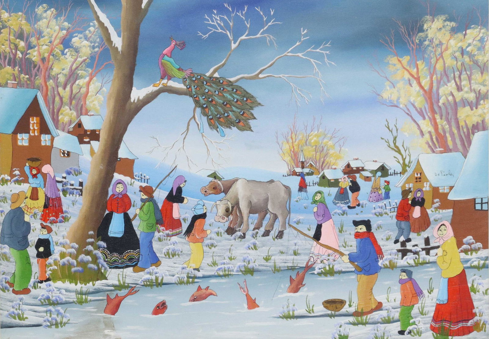 DE PAOLA (20TH C.) PAINTING WINTER VILLAGE SCENE (1 of 5)