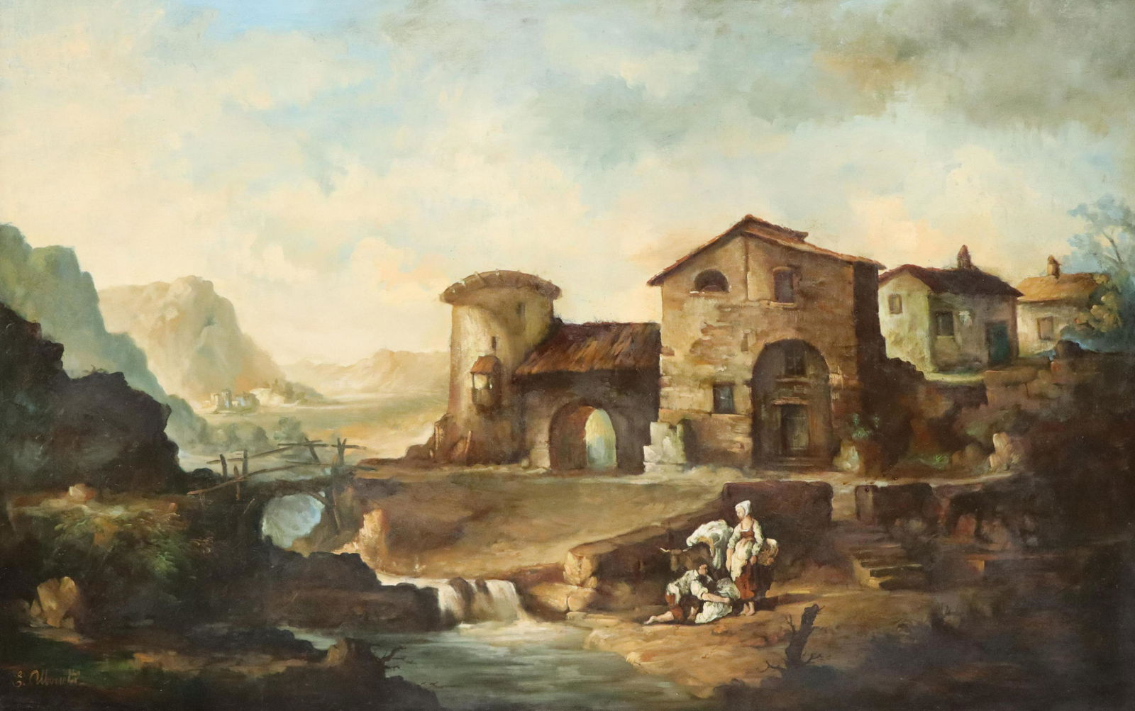 E. ALBONETTI (20TH C.) PAINTING RURAL LANDSCAPE (1 of 4)
