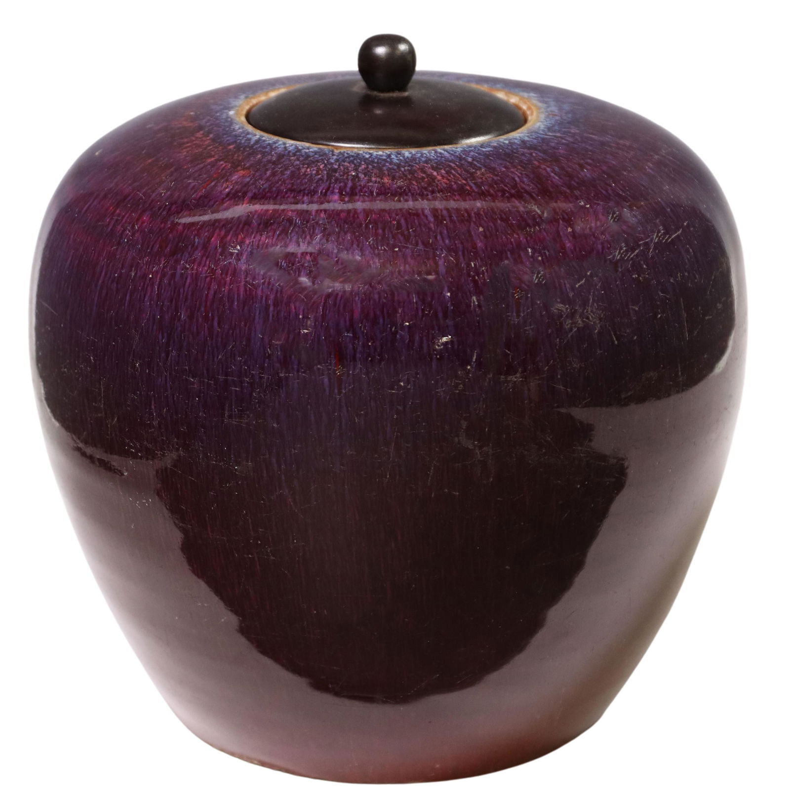 CHINESE FLAMBE GLAZED LIDDED MELON JAR (1 of 3)