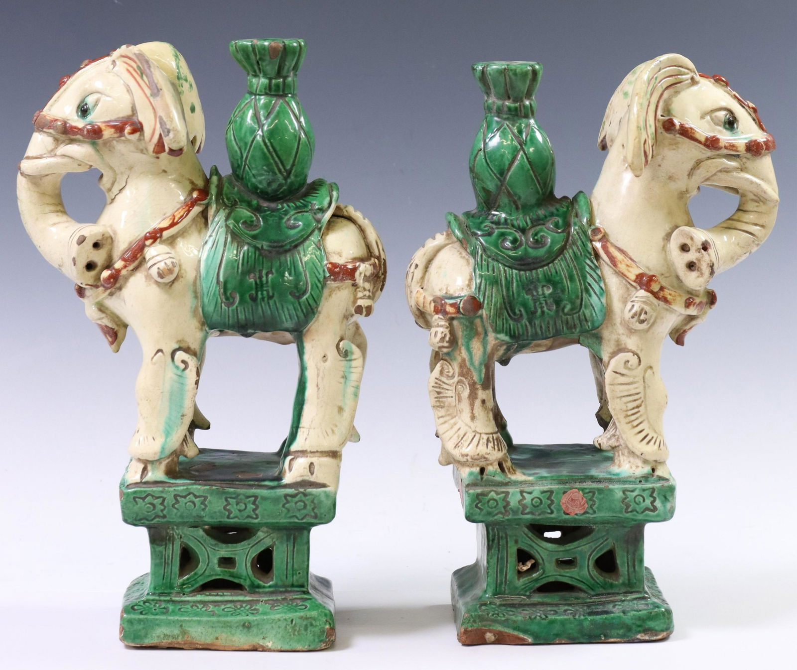 2) CHINESE GLAZED CERAMIC ELEPHANT INCENSE BURNERS (1 of 5)