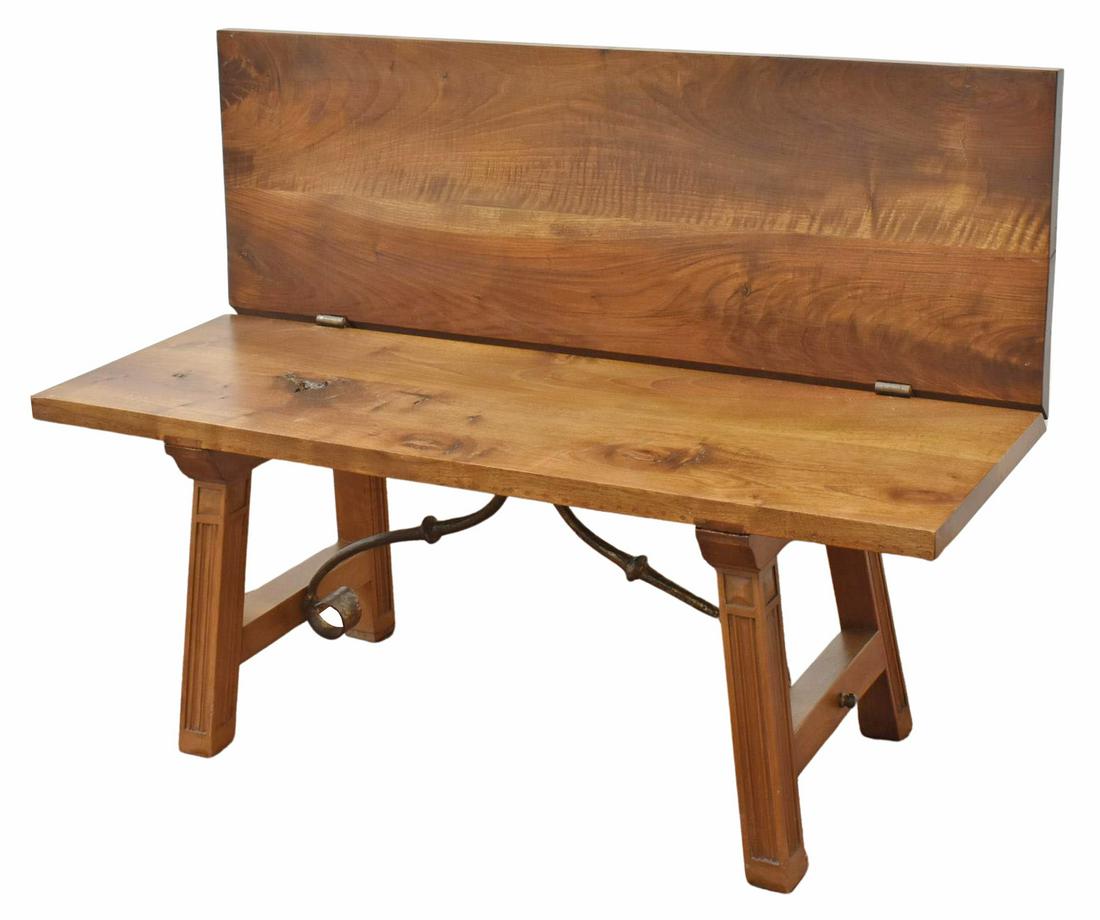 SPANISH WALNUT & IRON FOLDING BACK BENCH (1 of 4)