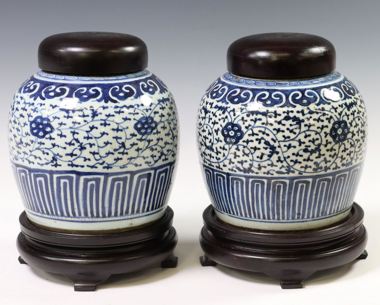 (2) CHINESE BLUE & WHITE PORCELAIN MELON JARS (1 of 4)