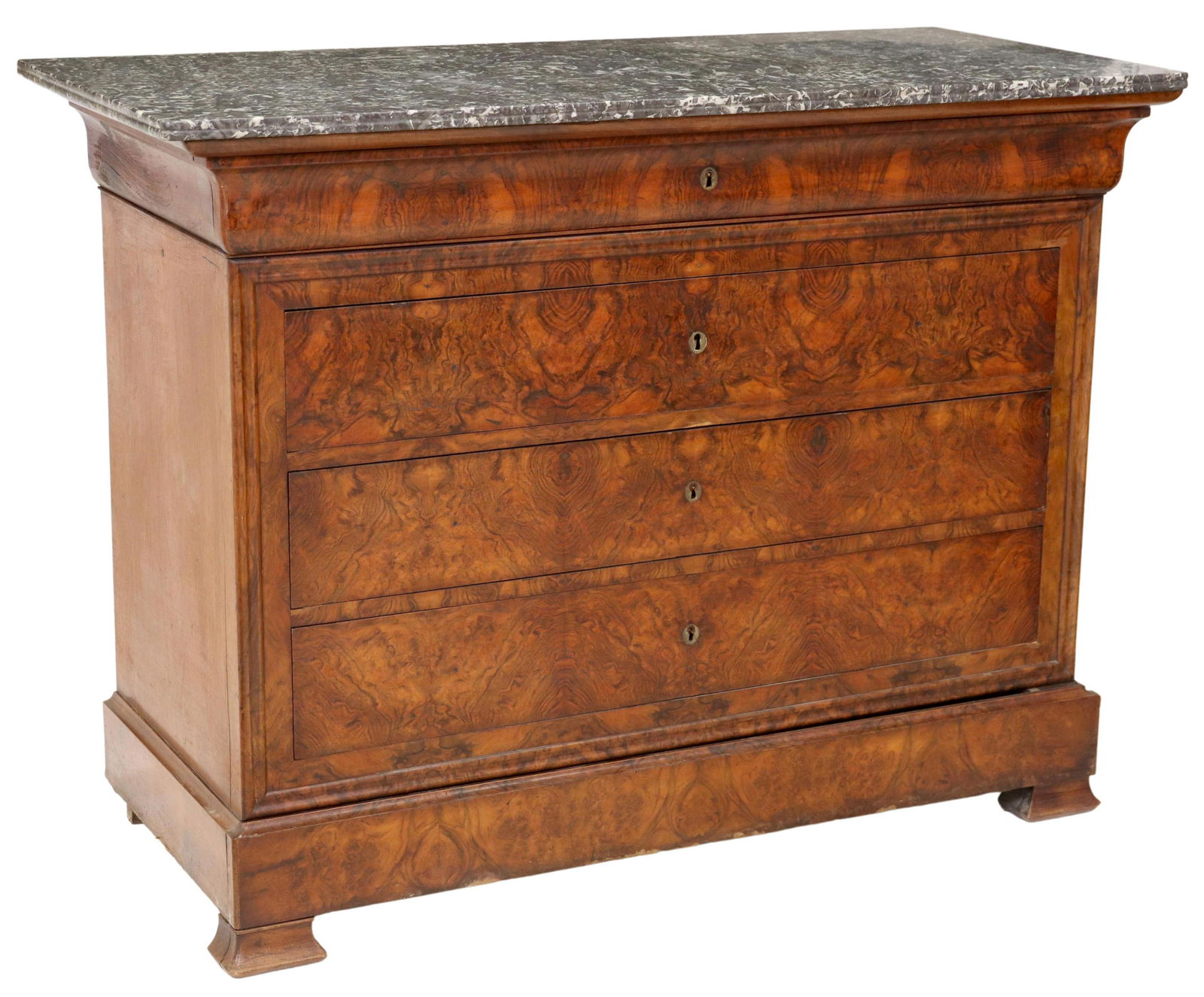 FRENCH LOUIS PHILIPPE MARBLE-TOP BURLWOOD COMMODE (1 of 5)
