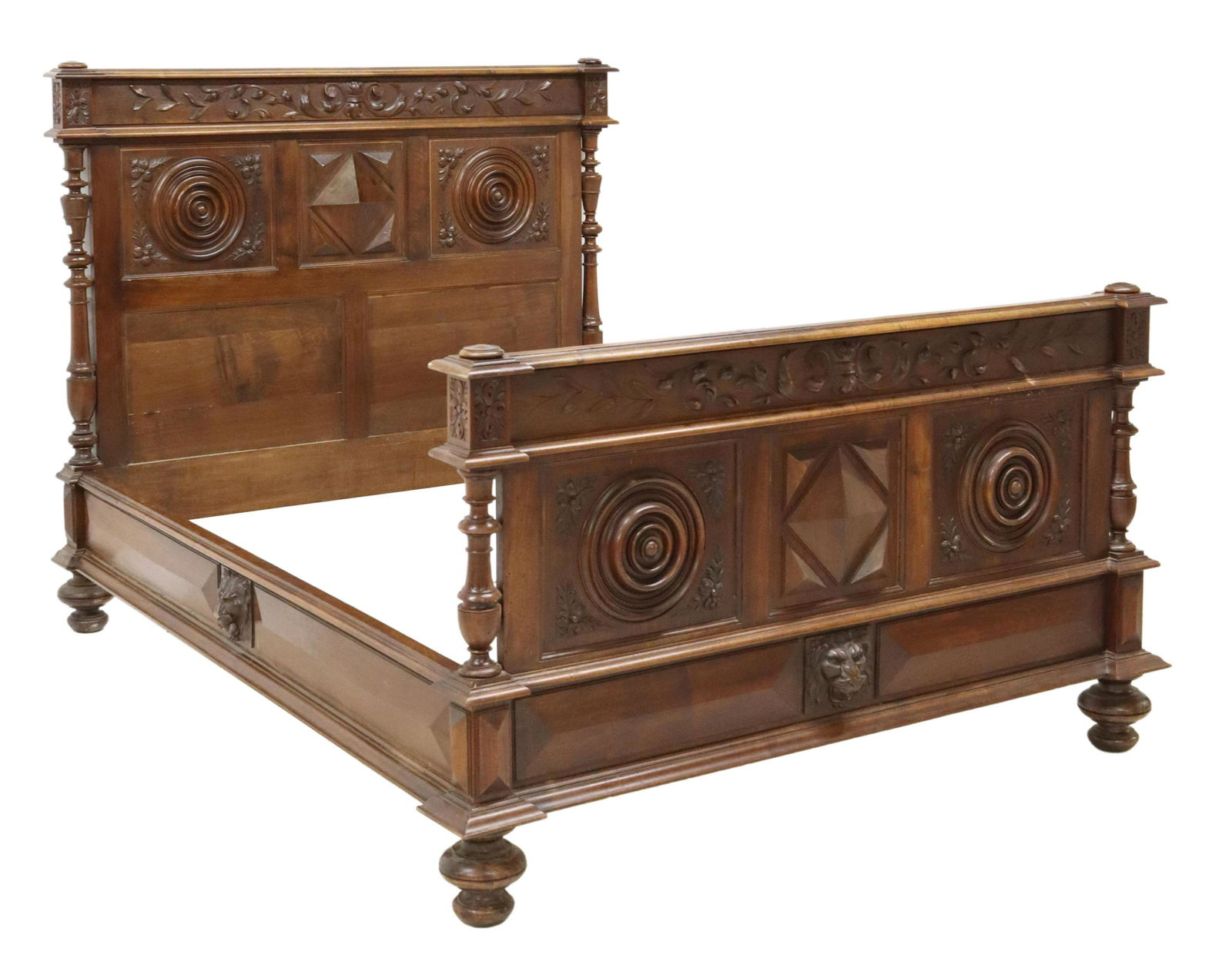 FRENCH HENRI II STYLE CARVED WALNUT BED (1 of 3)