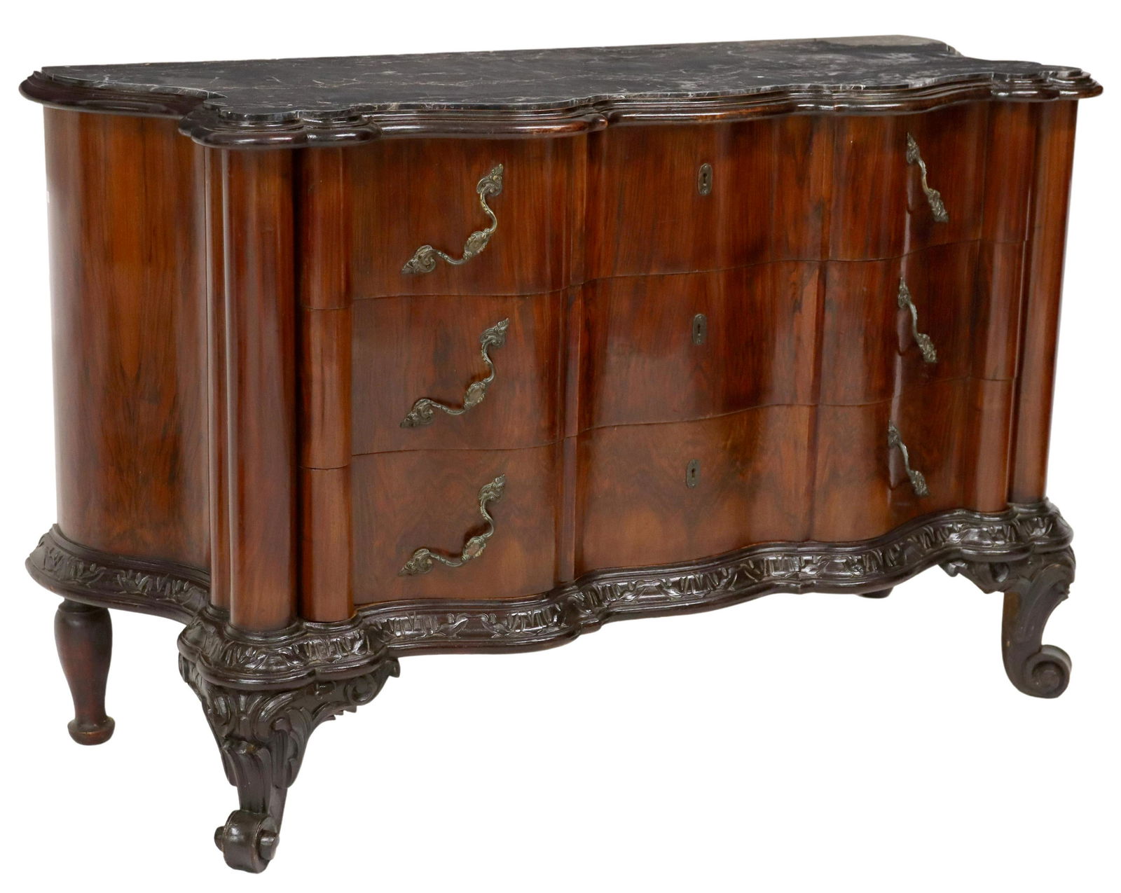 VENETIAN MARBLE-TOP WALNUT SERPENTINE COMMODE (1 of 5)