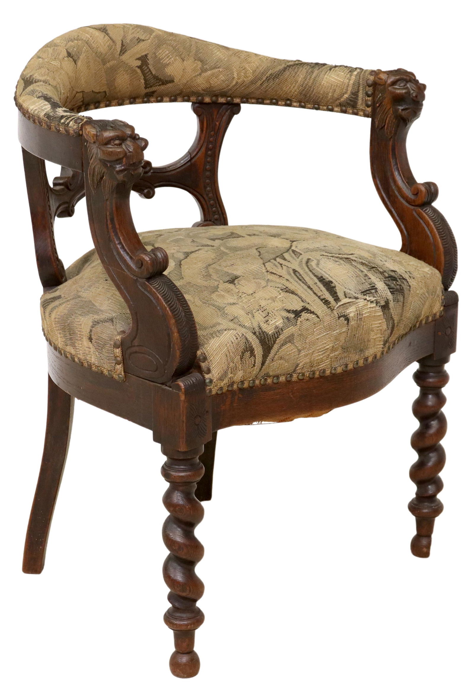 UPHOLSTERED CURVED BACK OAK ARMCHAIR (1 of 3)