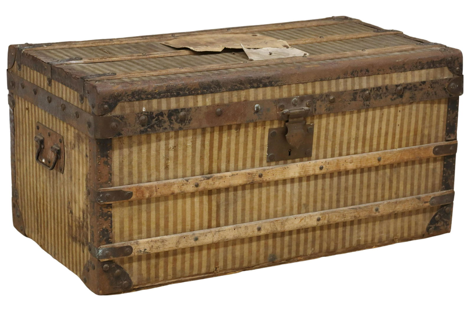 FRENCH STRIPED CANVAS-CLAD TRAVELING STEAMER TRUNK (1 of 5)