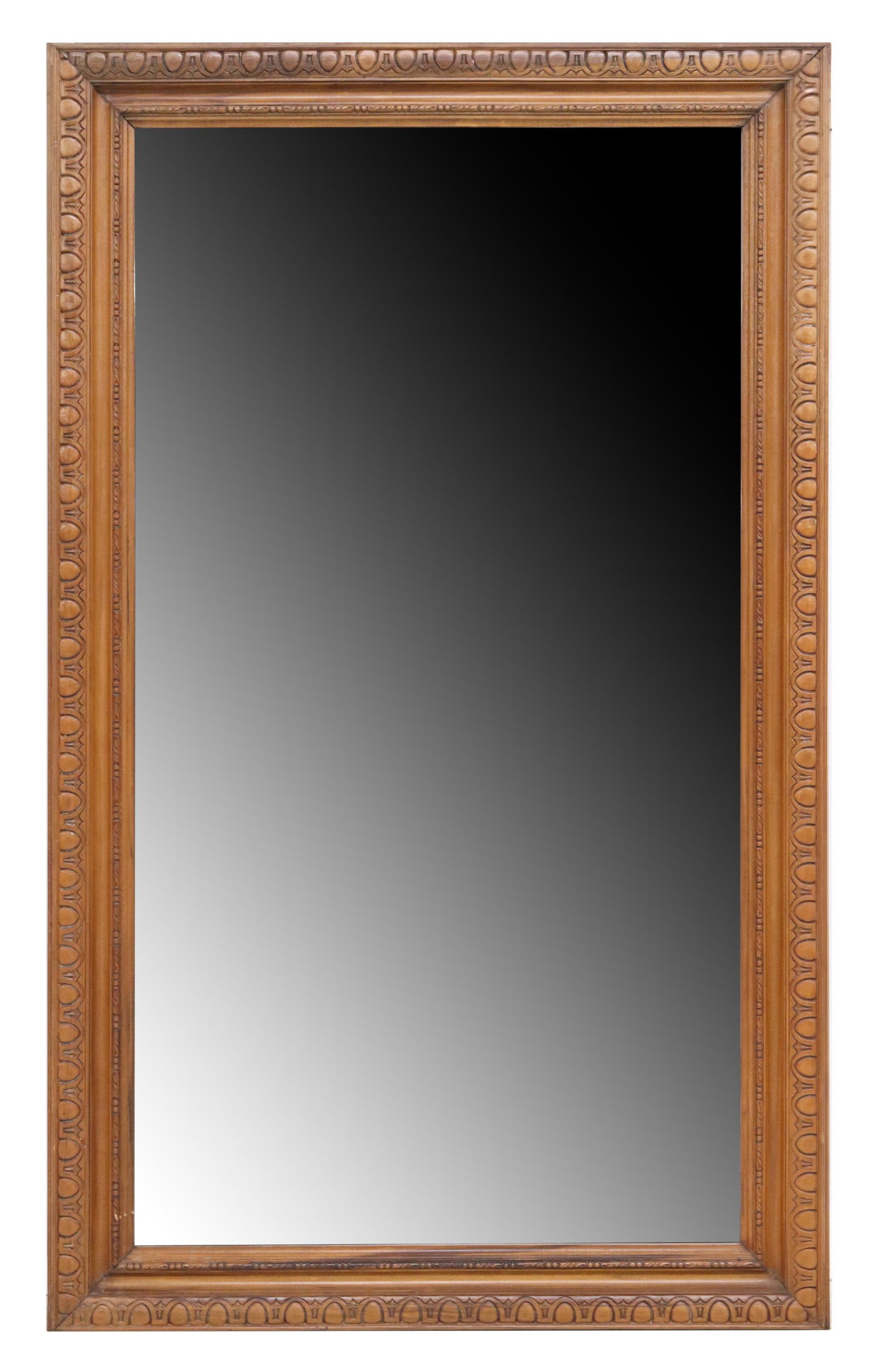FRENCH EGG & DART CARVED BEVELED WALL MIRROR: French carved wall mirror, 19th c., egg and dart frame, encasing beveled mirror plate, approx 54"h, 33"w, 47lbs Start Price: $200.00
