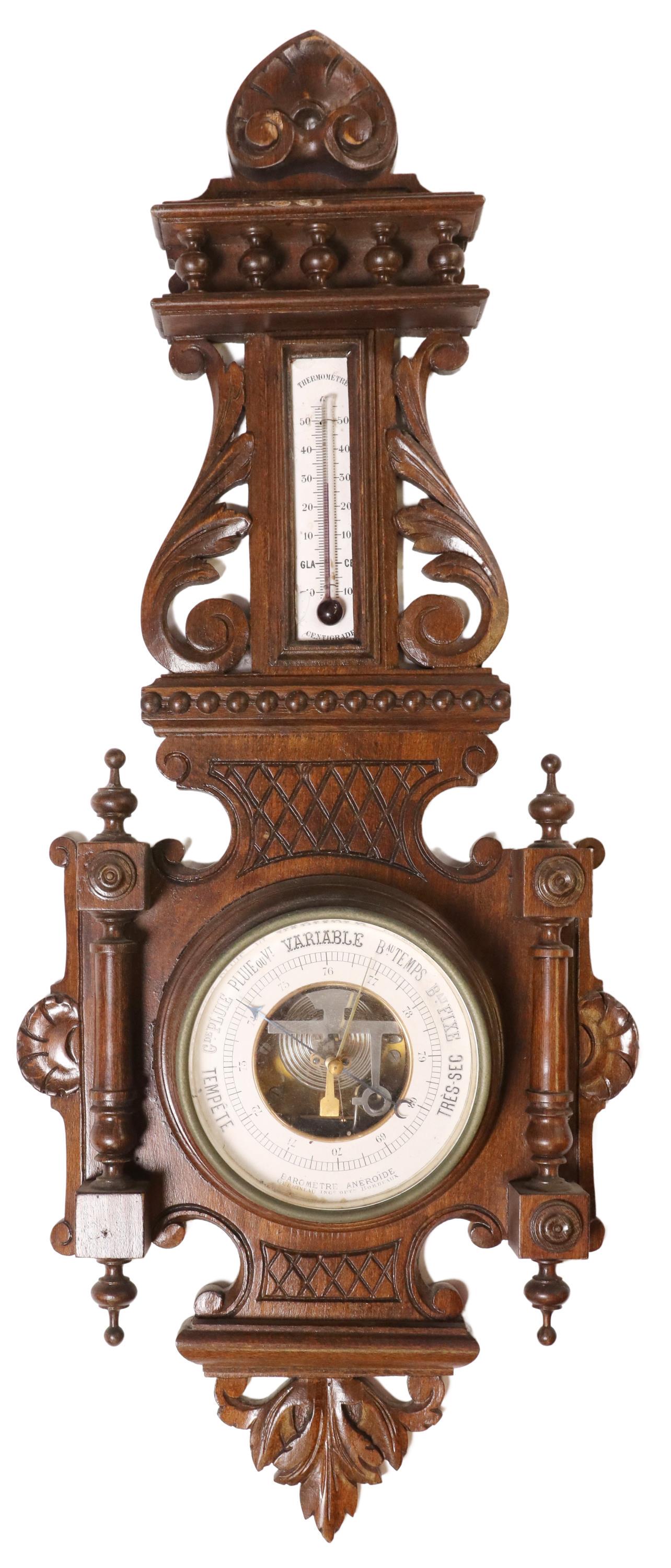 FRENCH CARVED THERMOMETER & BAROMETER (1 of 4)