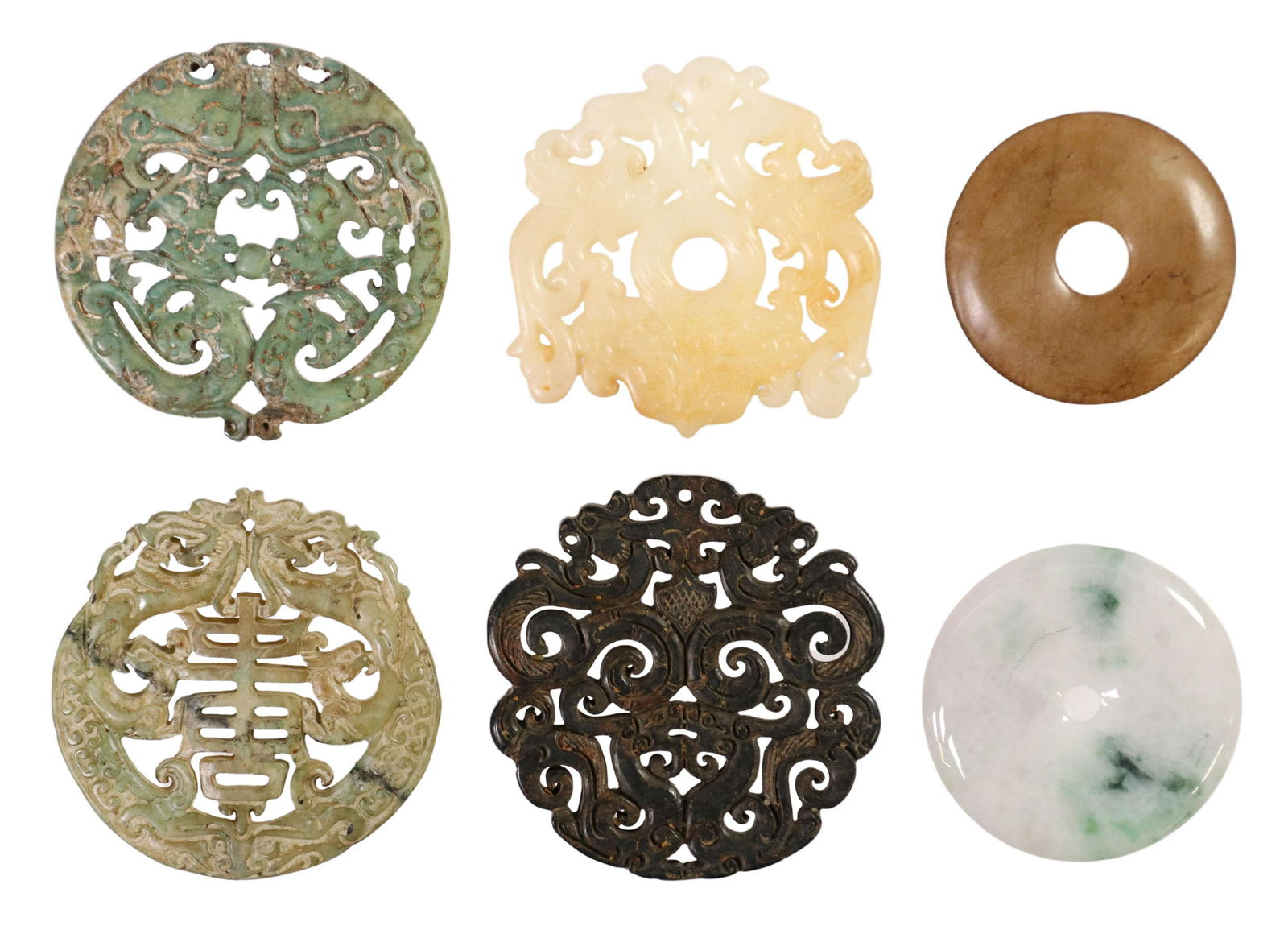 (6) CHINESE CARVED HARDSTONE BI DISCS (1 of 2)