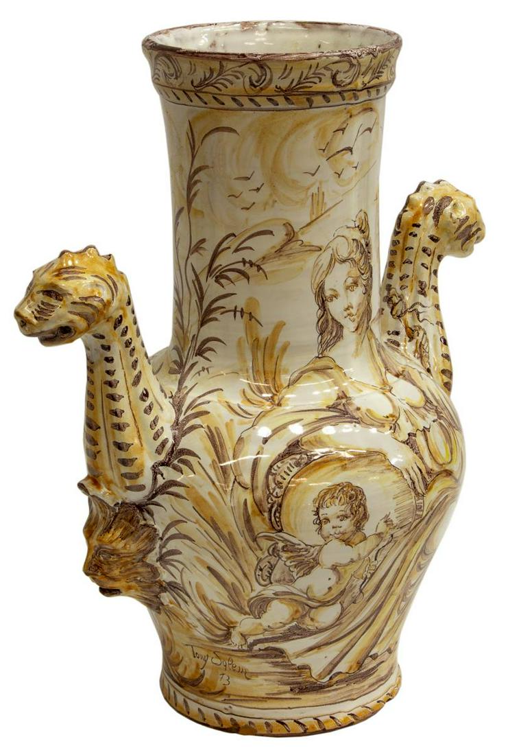 SIGNED TONY SALEM (ITALY) PAINTED MAJOLICA VASE (1 of 5)