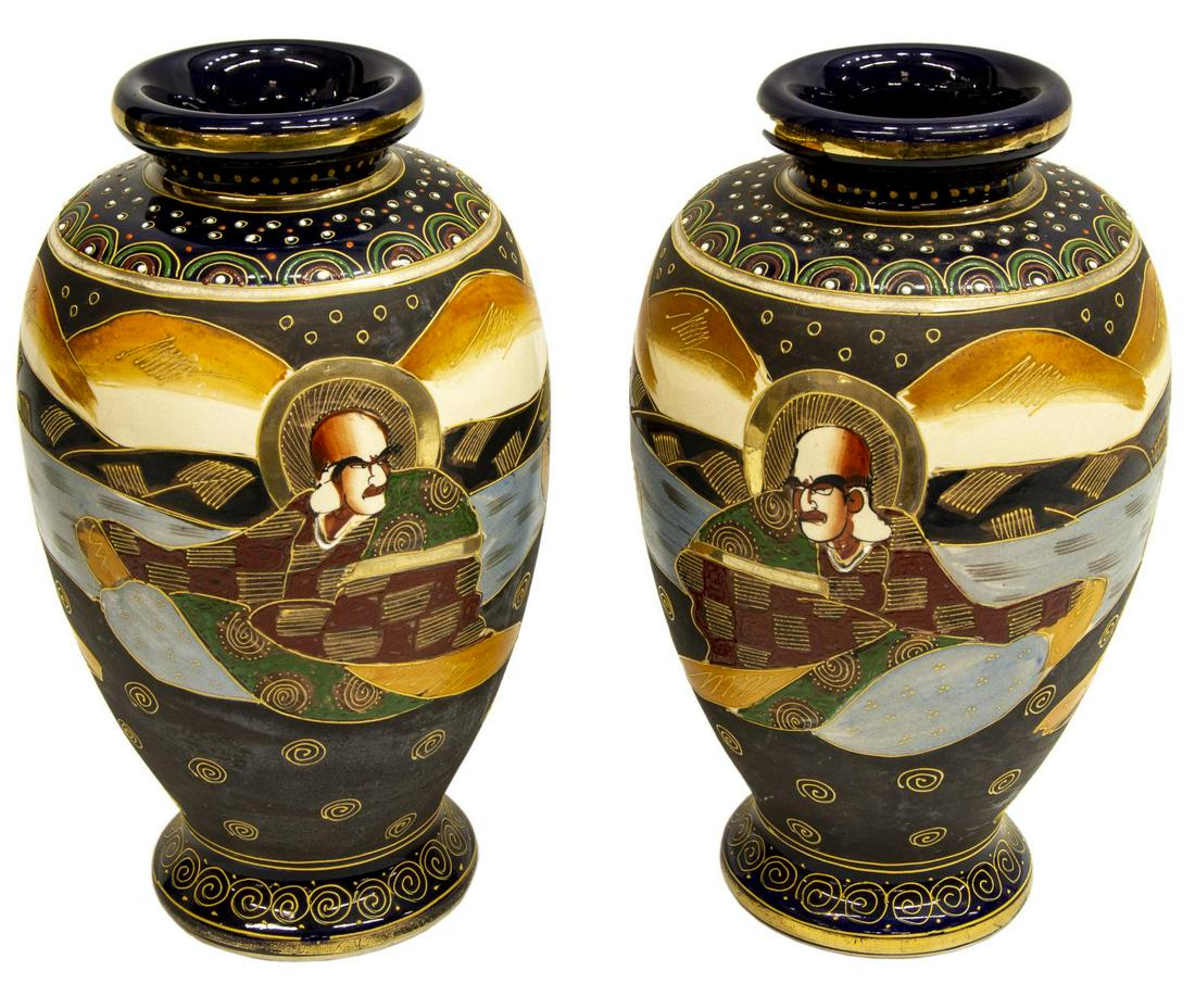 (2) JAPANESE SATSUMA PARCEL GILT ENAMELED VASES (1 of 2)
