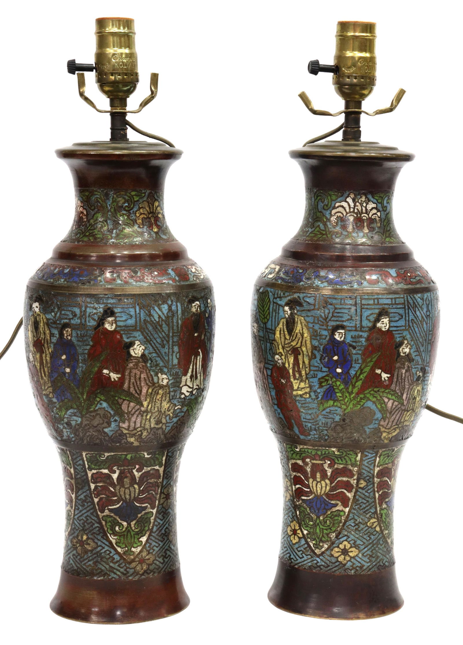 (2) CHINESE CHAMPLEVE ENAMEL VASE TABLE LAMPS (1 of 4)