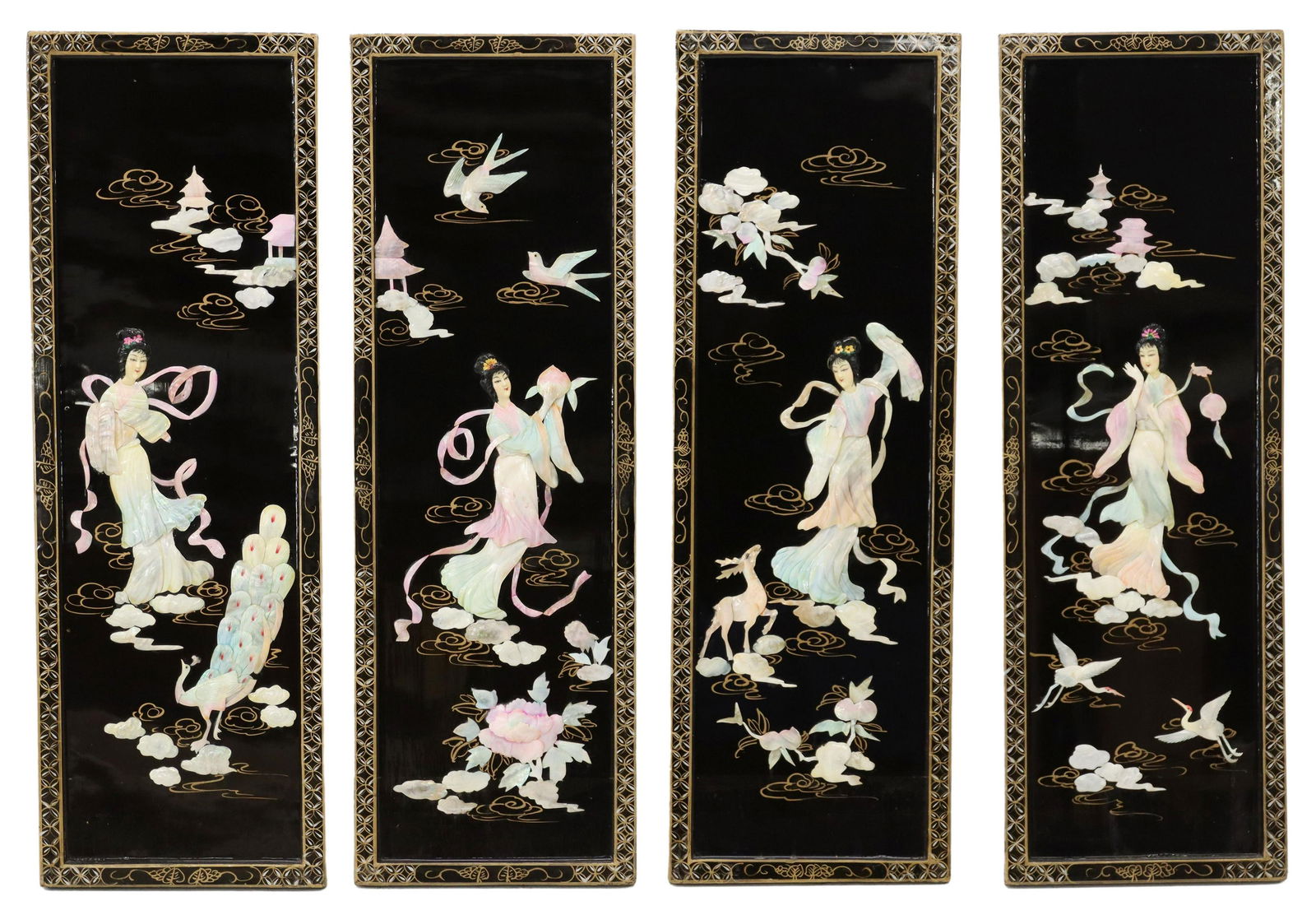 (4) CHINESE BLACK LACQUERED WALL-HANGING PANELS (1 of 2)