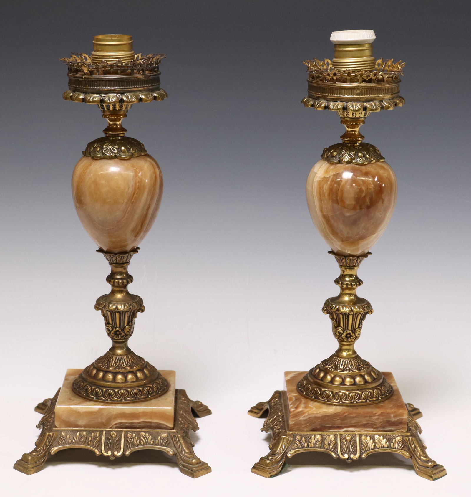 (2) SPANISH ONYX & BRONZE ONE-LIGHT TABLE LAMPS (1 of 2)