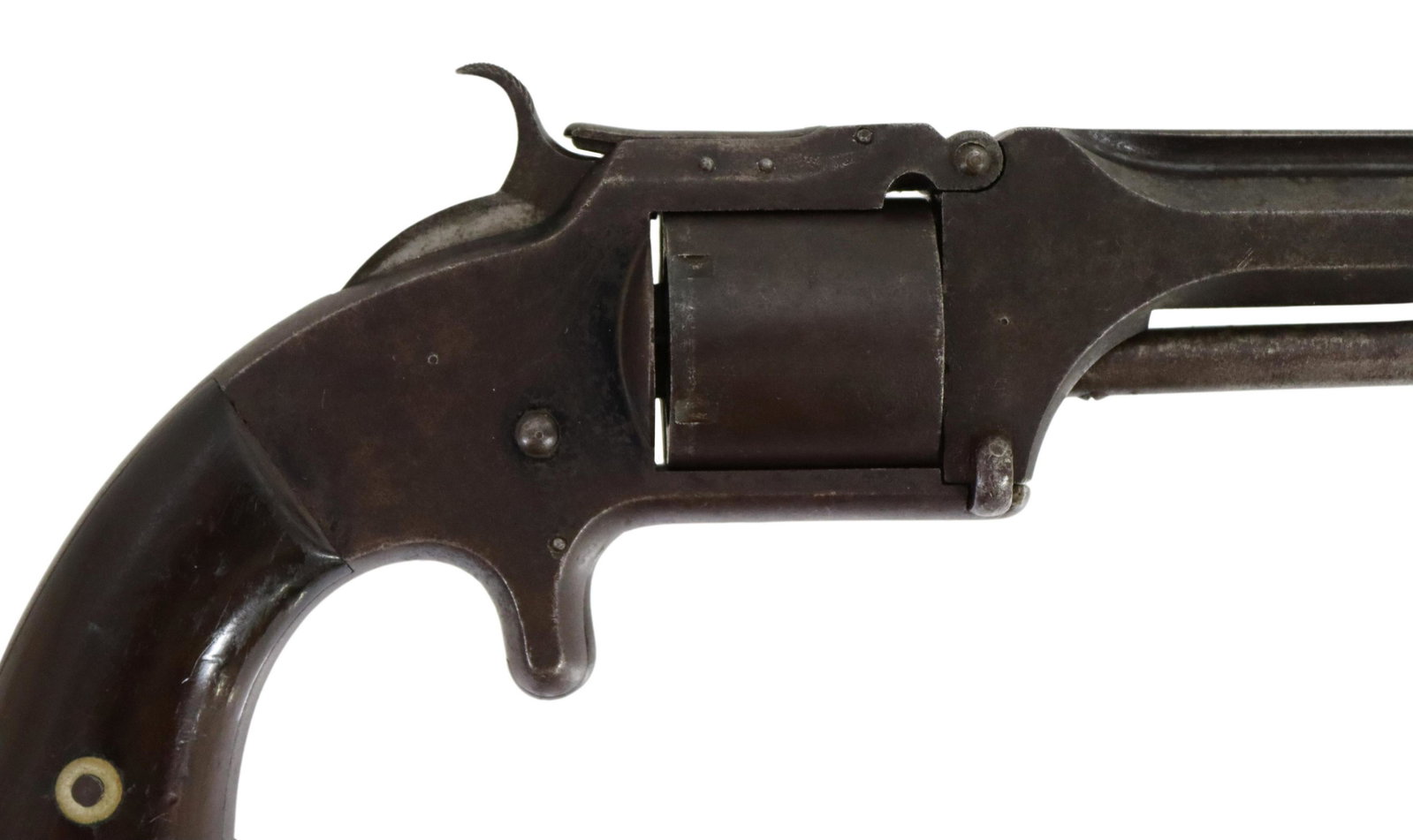 SMITH & WESSON MODEL 2 ARMY REVOVLER. 32 ANTIQUE: Smith & Wesson Model No. 2 Old Model aka Model No. 2 Army Revolver, .32 caliber, 6" octagonal barrel marked at the top "Smith & Wesson. Springfield. Mass.", six round smooth cylinder with last patent 