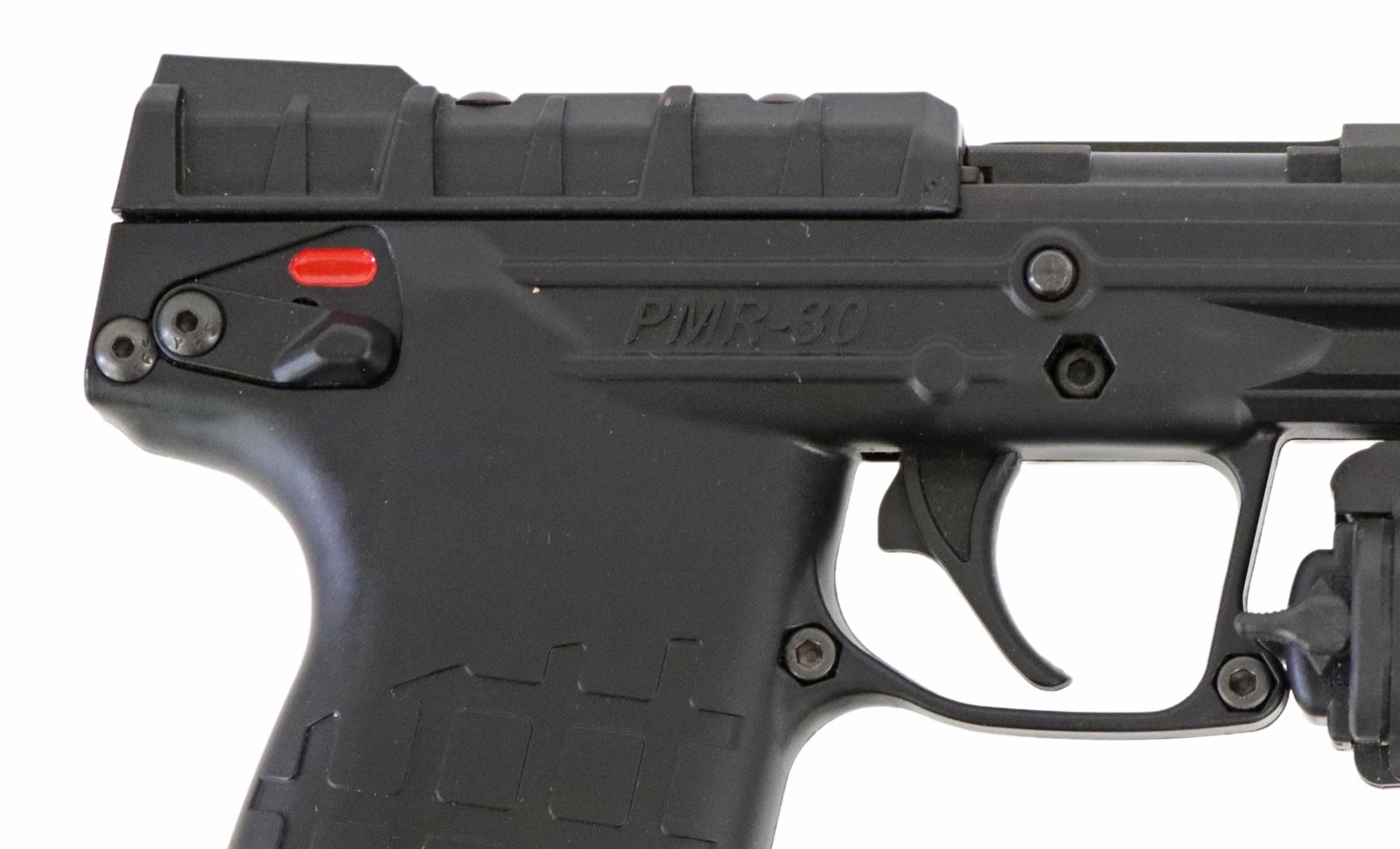 KEL-TEC PMR-30 PISTOL, .22 MAG CALIBER, LASER: Kel-Tec PMR-30 pistol, .22 Magnum caliber, 4.5" barrel, fiber optic front and rear sights, composite frame, mounted flashlight and red dot laser (not known if operational), 30 round double stack magaz