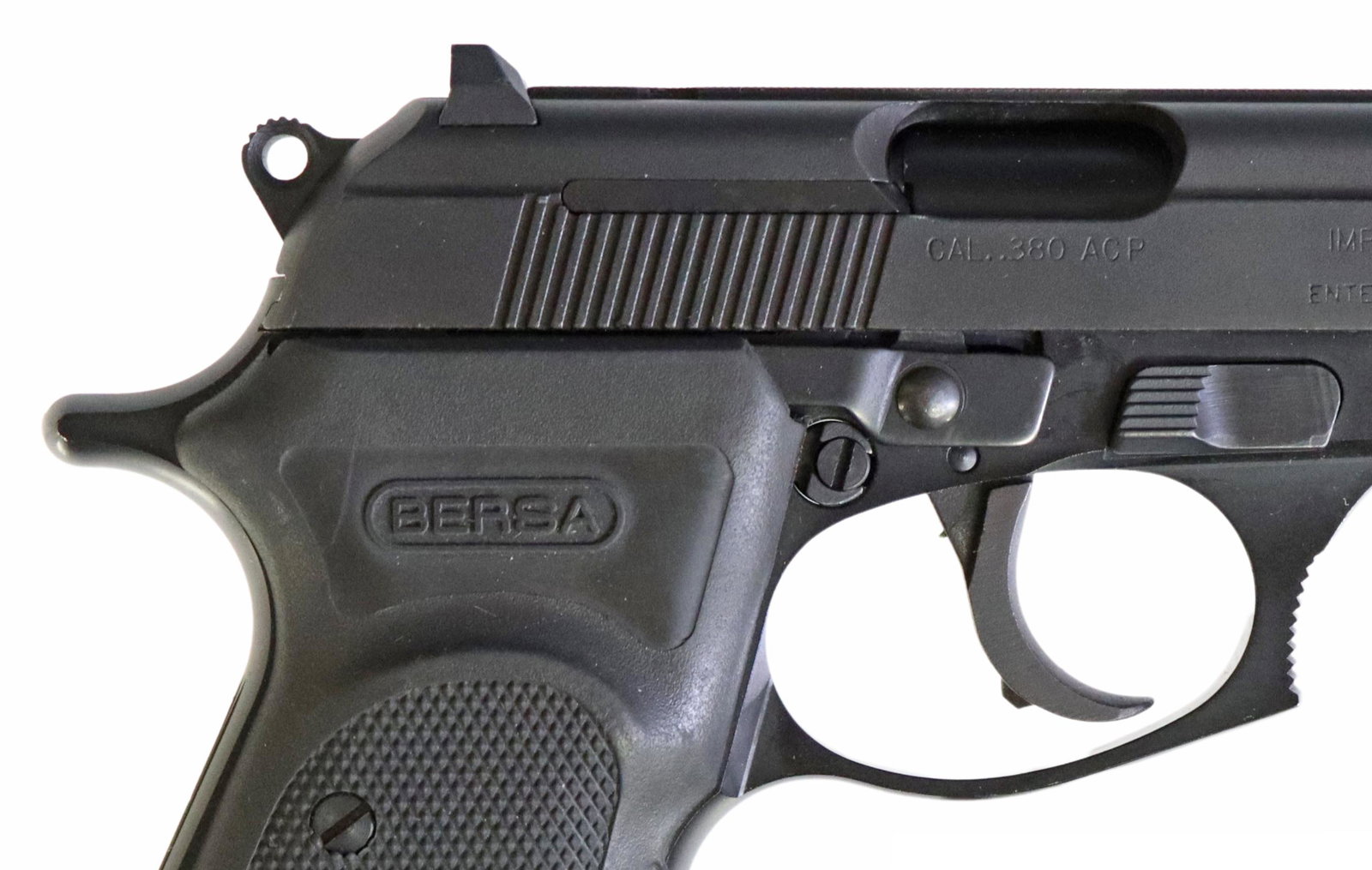 BERSA THUNDER .380 DOUBLE ACTION PISTOL,: Bersa Model Thunder 380 pistol, mfg. Argentina, double action .380 caliber, 3.5" barrel, white dot front and rear sights, RSA import marks at right slide, detachable seven round magazine with 2 spare 