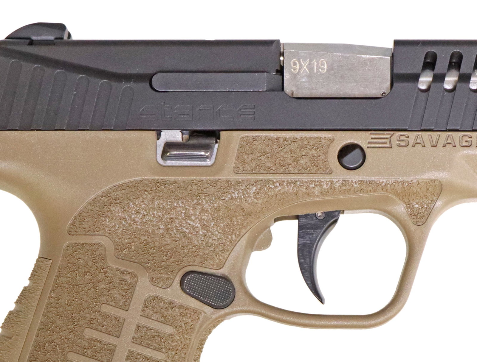 SAVAGE MC9 'MICRO COMPACT' 9MM CALIBER PISTOL: Savage Stance MC9 "Micro Compact" pistol, single action, 9mm Luger caliber, 3.3" barrel, red dot front sight, white dot rear sight, detachable 8 round magazine with spare 7 round magazine, black finis