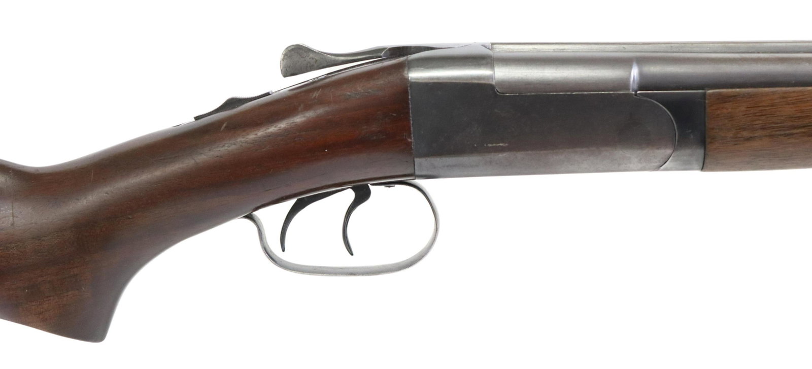 WINCHESTER MODEL 24 SIDE BY SIDE 20 GA SHOTGUN: Winchester Model 24 side by side shotgun, mfg.1952, 20 gauge, 28" barrels, 2.75" chambers, bead front sight, slide safety, double triggers, barrels with scratches and rubs, receiver gray and blue, scr