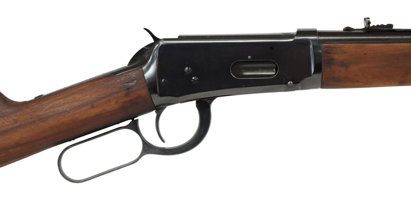 WINCHESTER MODEL 94 CARBINE, .30WIN CAL, MFG 1915: Winchester Model 94 Carbine, mfg. 1915, lever action, .30Win caliber (.30-30), 20" barrel, tubular magazine, fixed front sight, adjustable rear sight, hardwood stock, metal with light scratching, wood