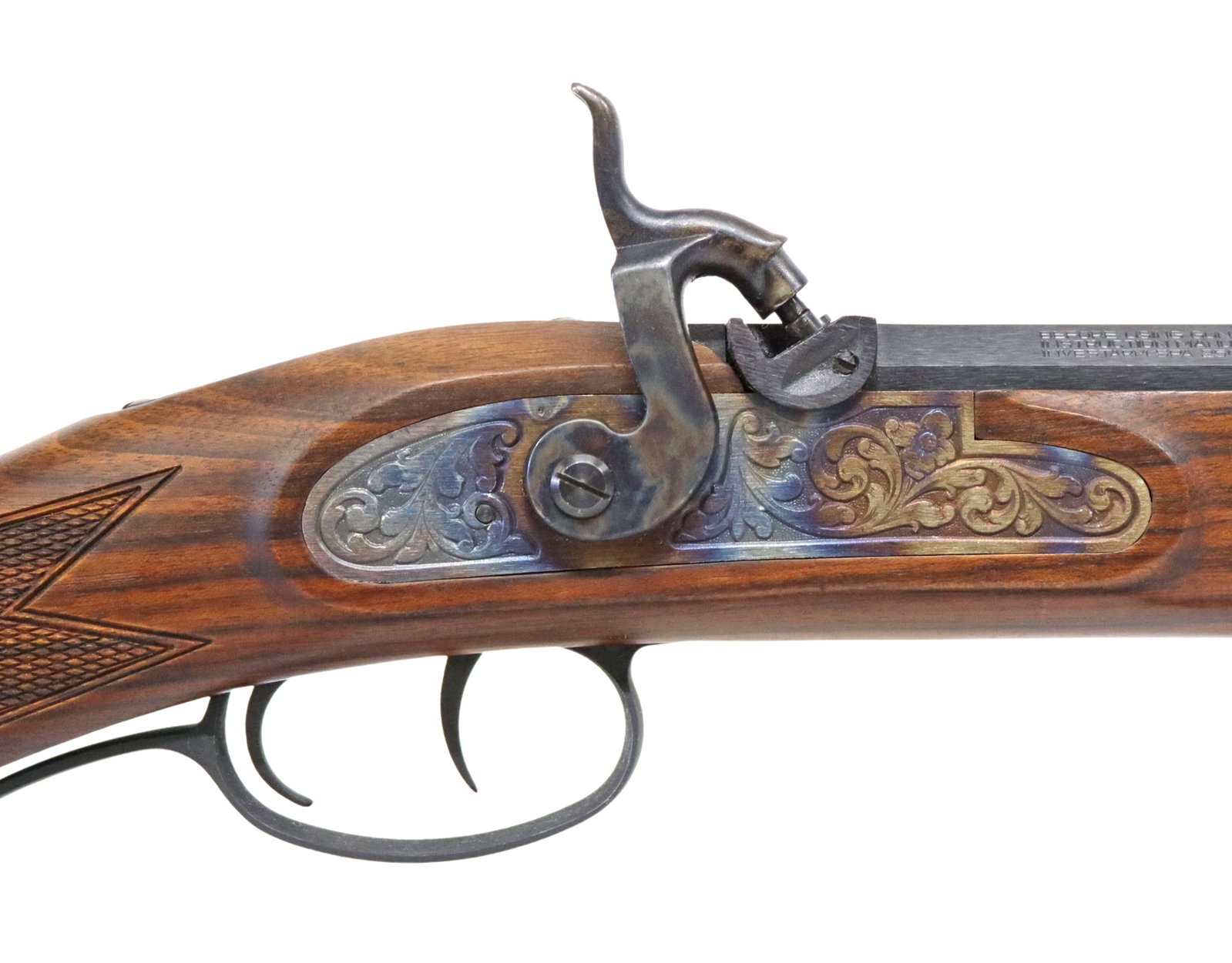CABELA'S INVESTARM 50 CAL. BLACKPOWDER RIFLE: Cabela's Percussion black powder only rifle by Investarm, Italy, mfg. c. 1995, 29" octagonal barrel, ramrod, Williams front and rear fiber optic sights, foliate lockplate, double set triggers, two sli