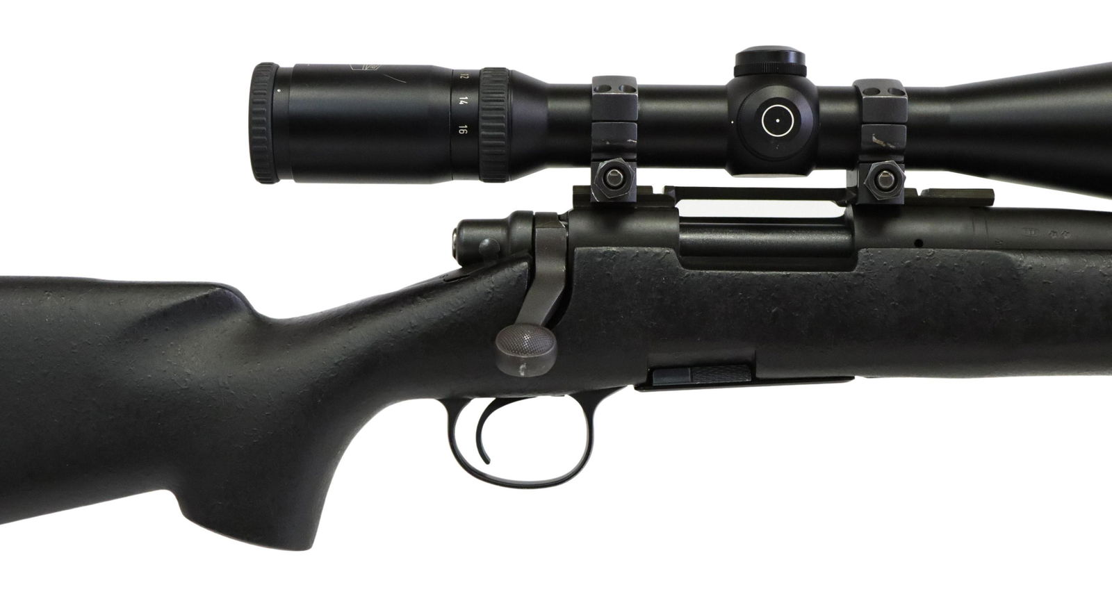 REMINGTON 700 RIFLE 308 BIPOD SCHMIDT BENDER SCOPE: Remington Model 700 rifle, bolt action, .308 caliber,26" barrel, mounted Long Range German Schmidt & Bender 4-16 x 50 scope, black composite stock, mounted folding bipod, two sling posts, recoil pad,