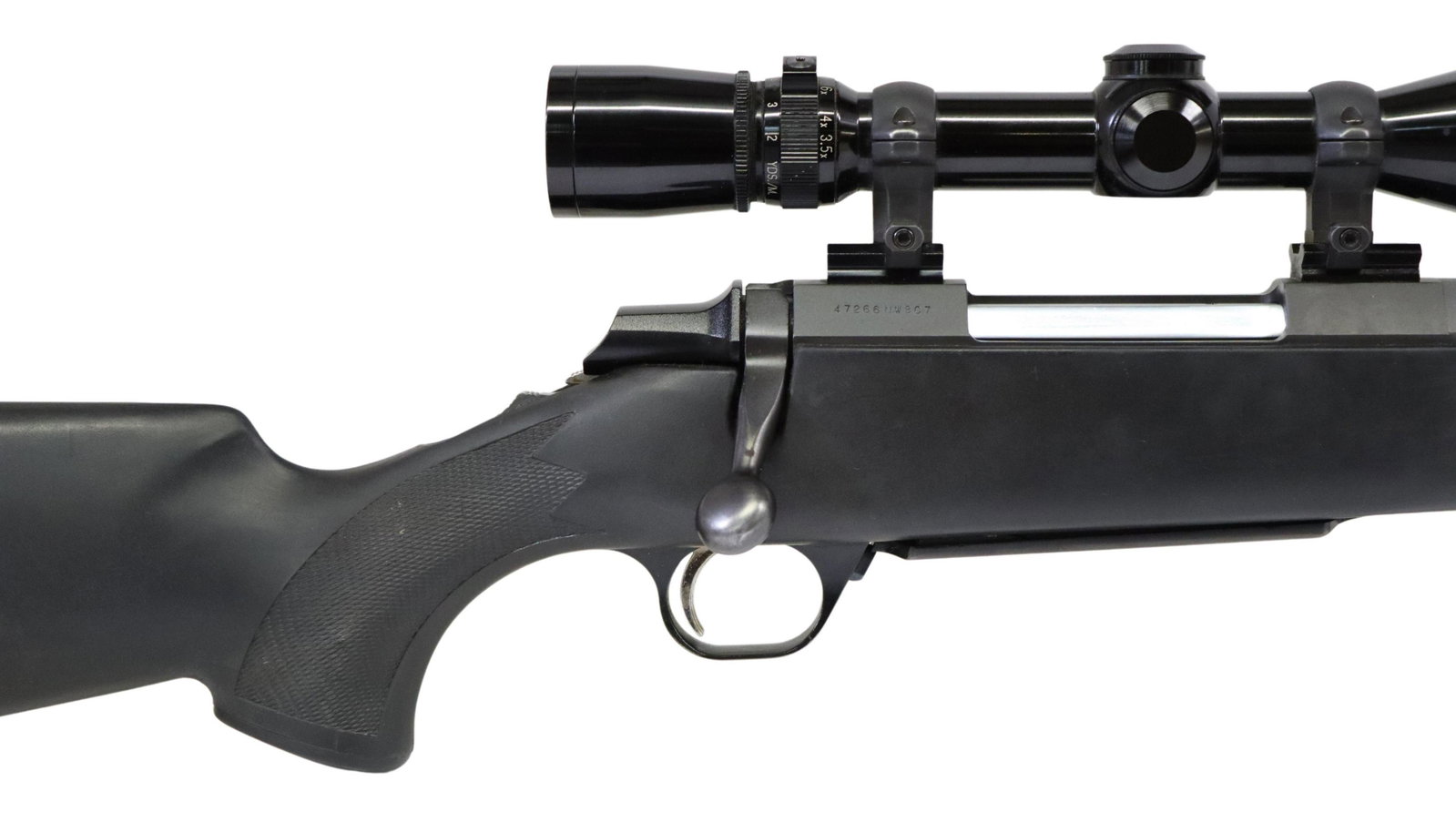 BROWNING A-BOLT 338 WIN MAG RIFLE, LEUPOLD SCOPE: Browning A-Bolt rifle, bolt action, .338 Win Magnum caliber, 26.5" barrel, mounted Leupold Vari-X III 3x10 scope, black composite stock, two sling posts, barrel with rubs at top, action good, bore bri